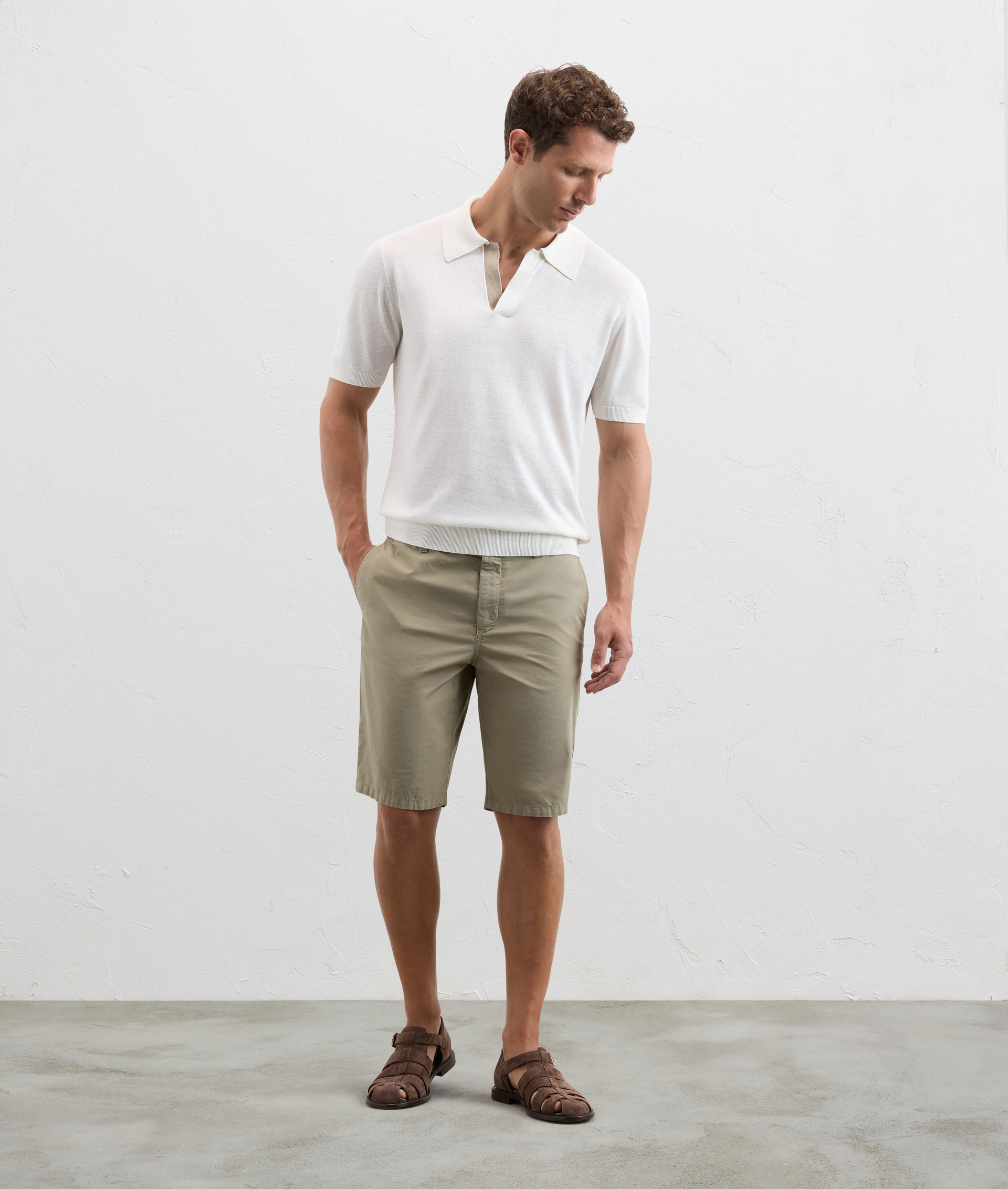 Shorts slim fit in ultralight cotton light green blue - Trousers - Pal Zileri | Official Website