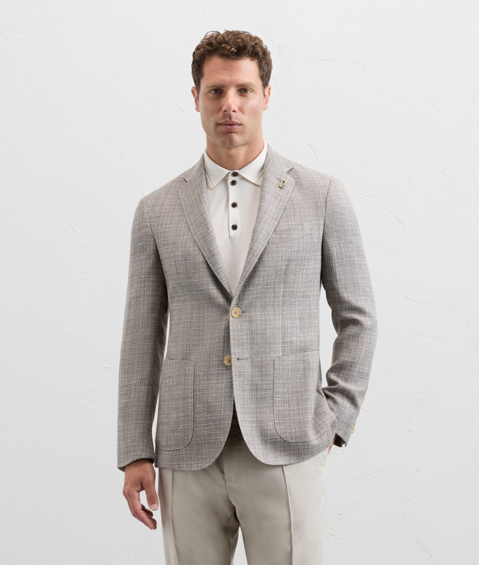 Brera Jacket In Wool And Linen Mouliné Light Brown - Pal Zileri | Official Website