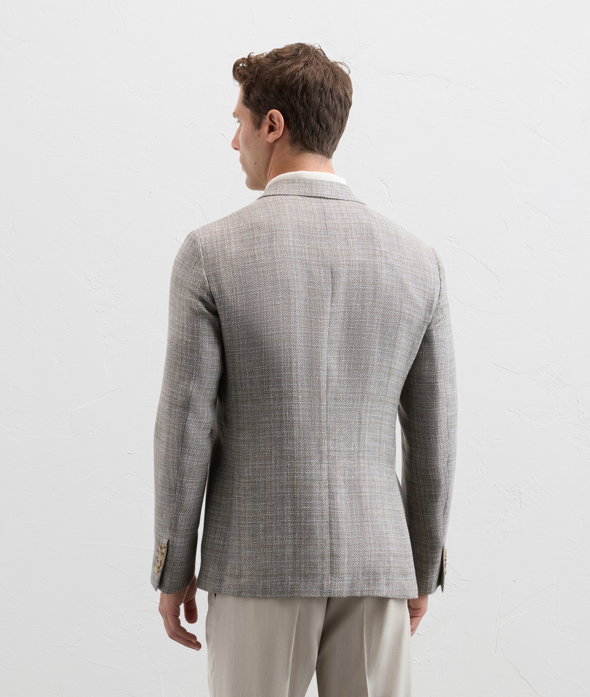 Brera Jacket In Wool And Linen Mouliné Light Brown - Pal Zileri | Official Website