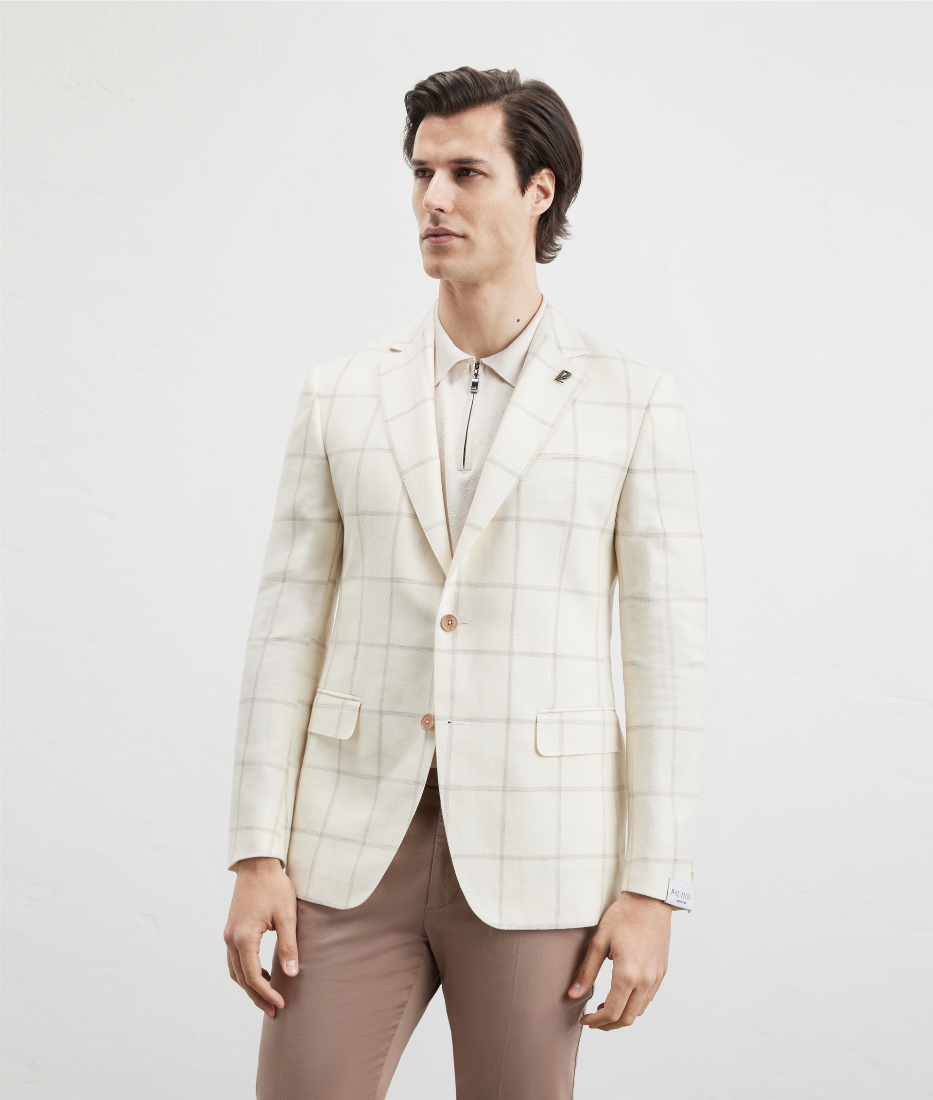 Vicenza Jacket In Wool And Linen Windowpane White | Pal Zileri