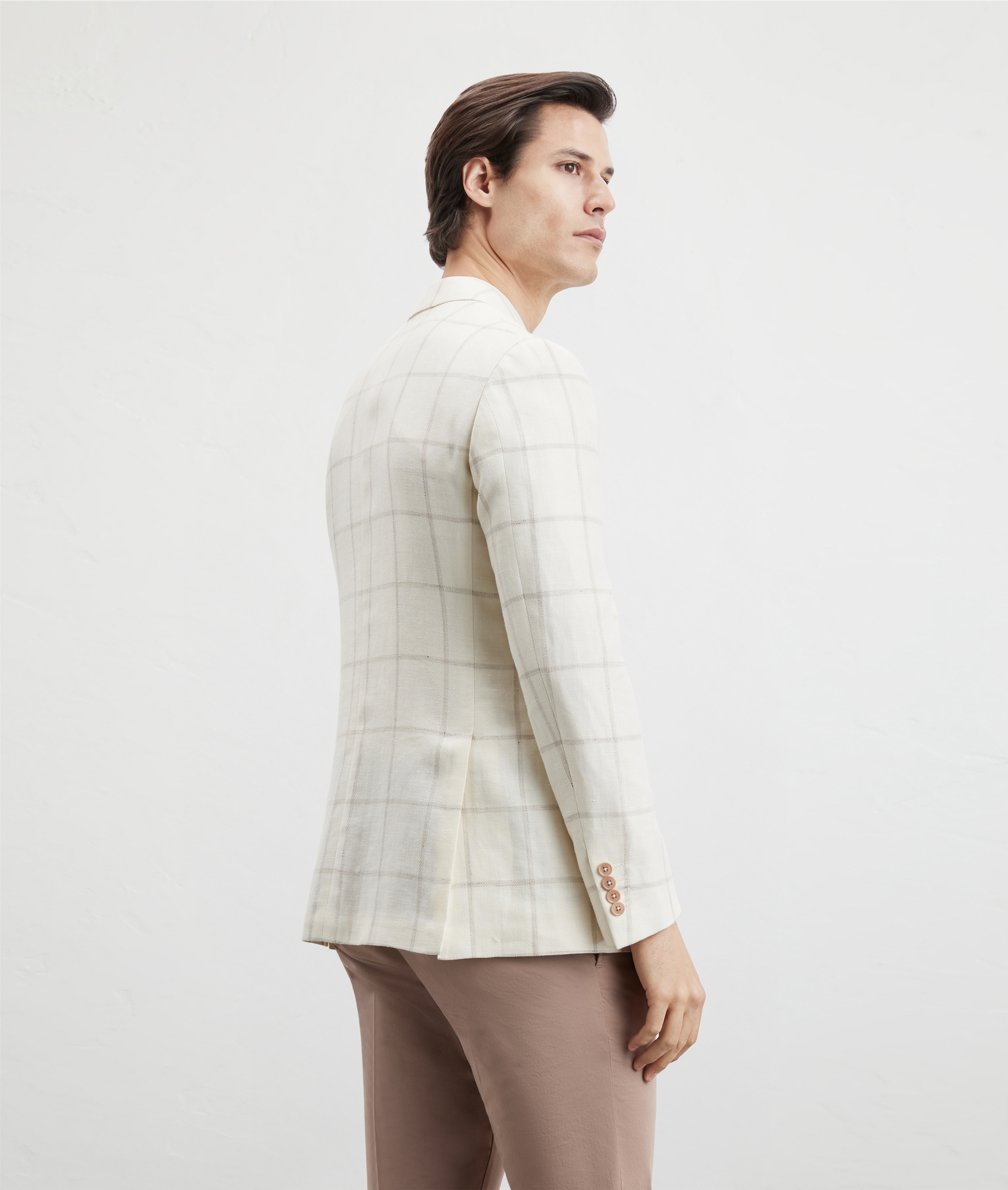 Vicenza Jacket In Wool And Linen Windowpane White | Pal Zileri