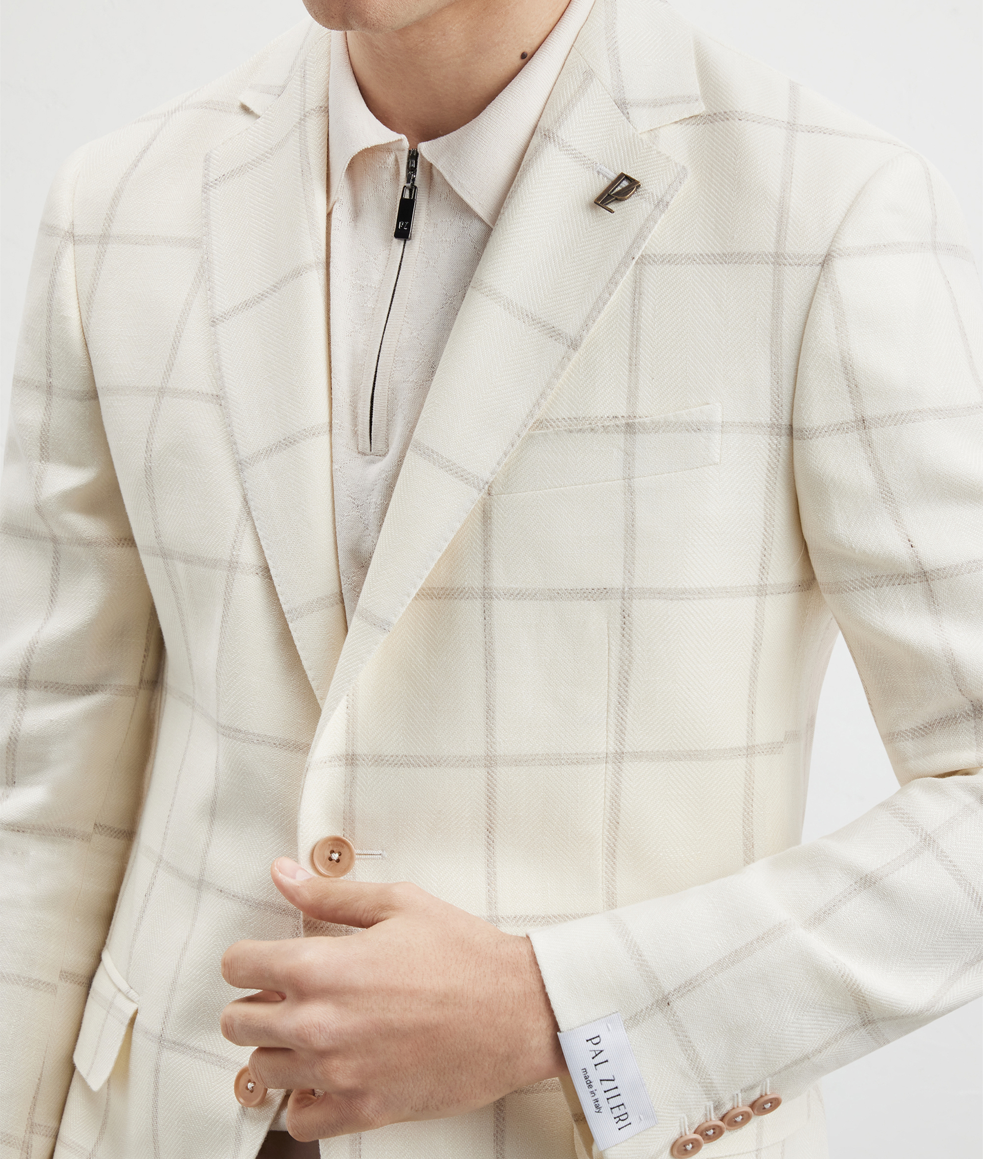 Vicenza Jacket In Wool And Linen Windowpane White | Pal Zileri