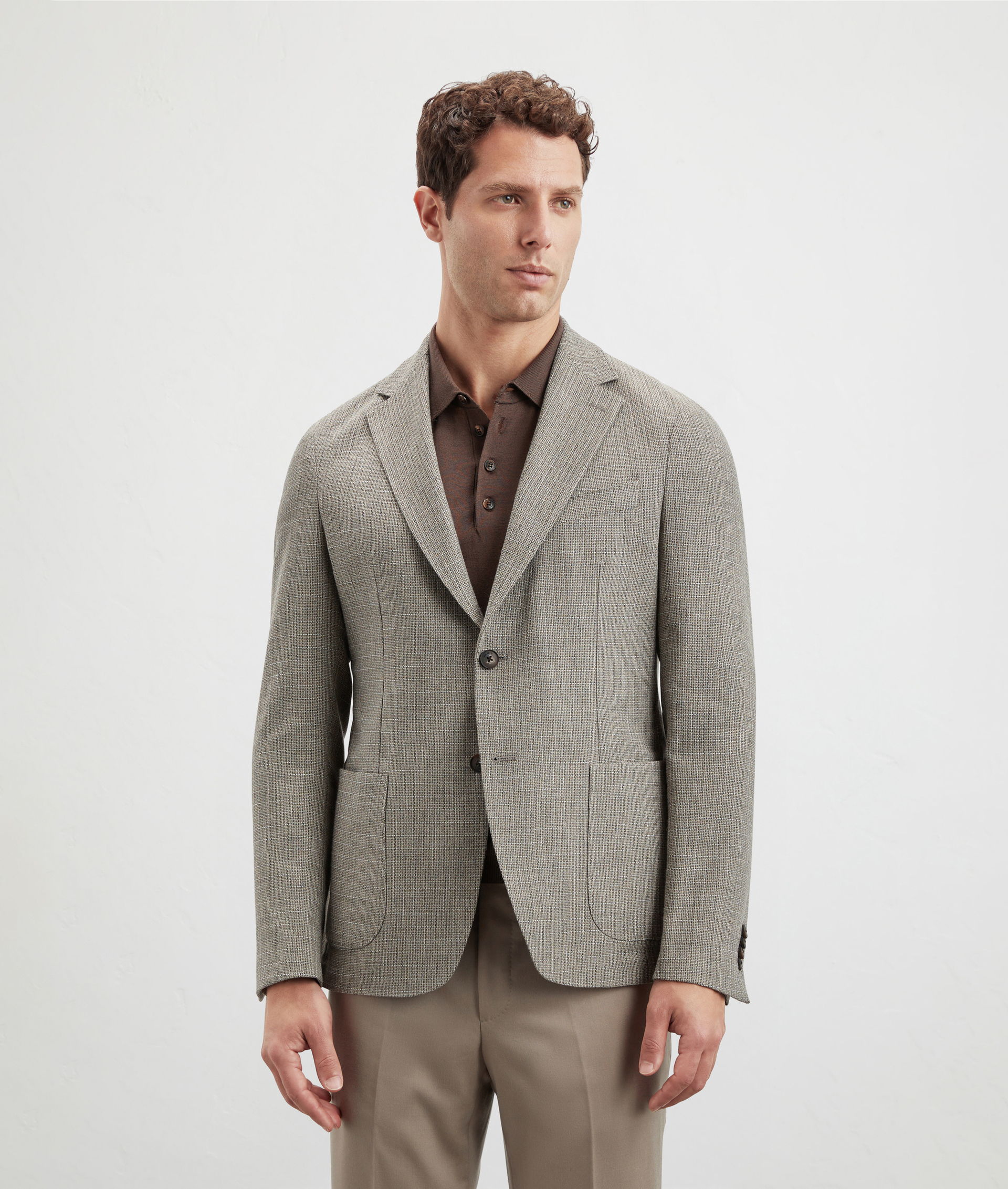 Unlined Jacket In Wool And Linen Straw Effect Light Brown | Pal Zileri