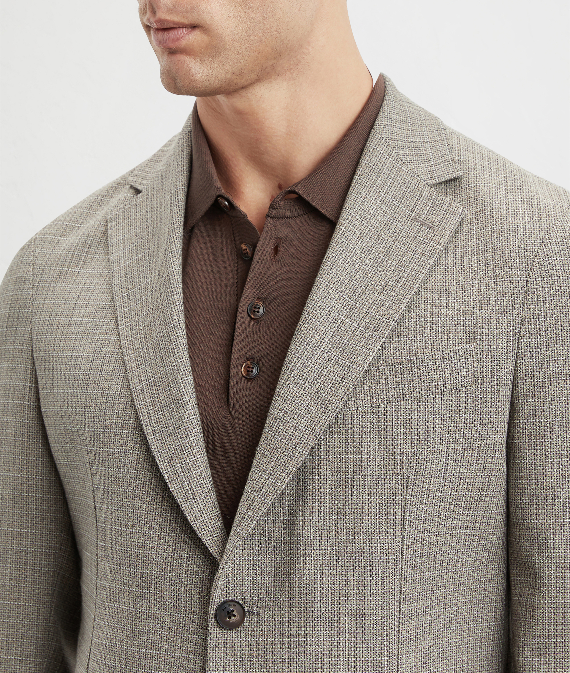 Unlined Jacket In Wool And Linen Straw Effect Light Brown | Pal Zileri