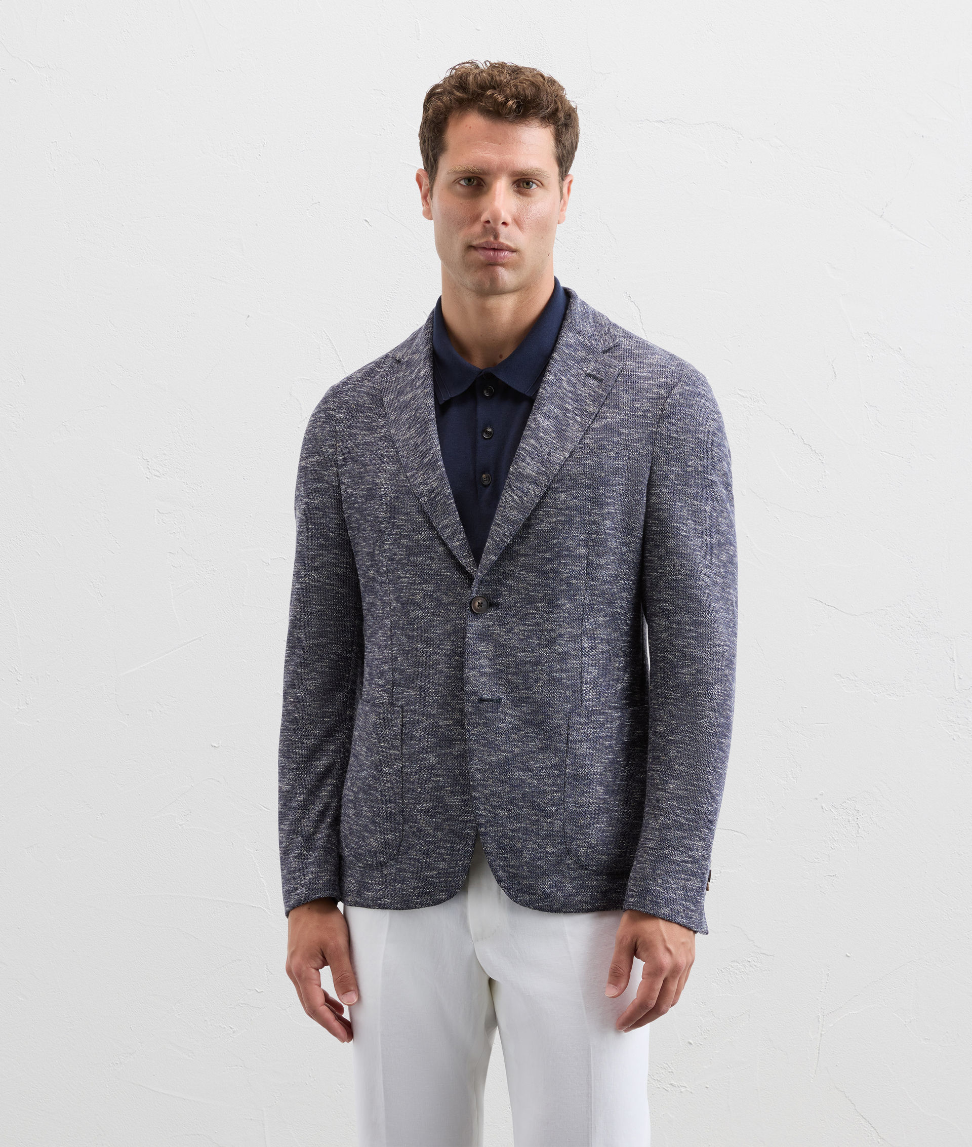 Jacket in printed mouline jersey blue - Pal Zileri | Official Website