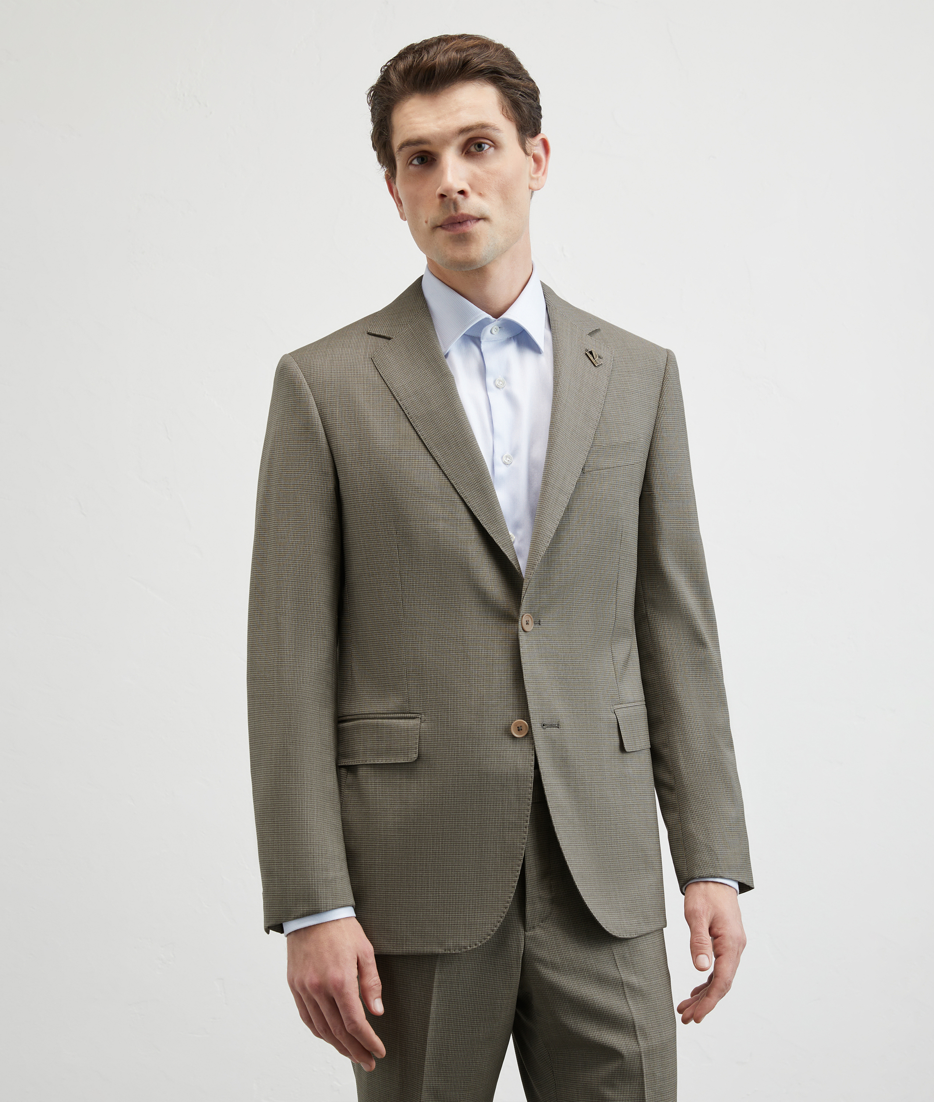 Vicenza Suit In Stretch Wool With Micro Pattern Light Brown | Pal Zileri