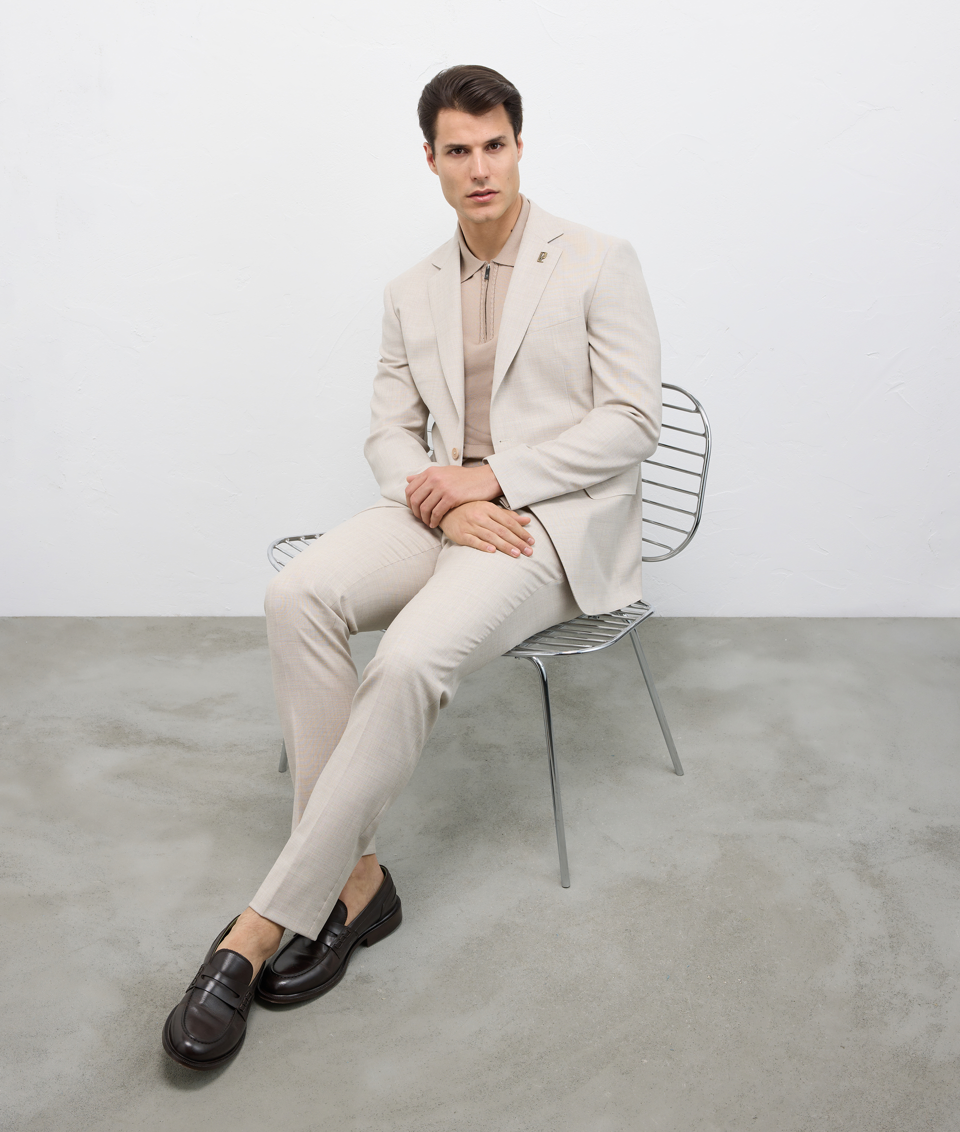 Vicenza Suit In Stretch Wool Super 130'S Natural | Pal Zileri