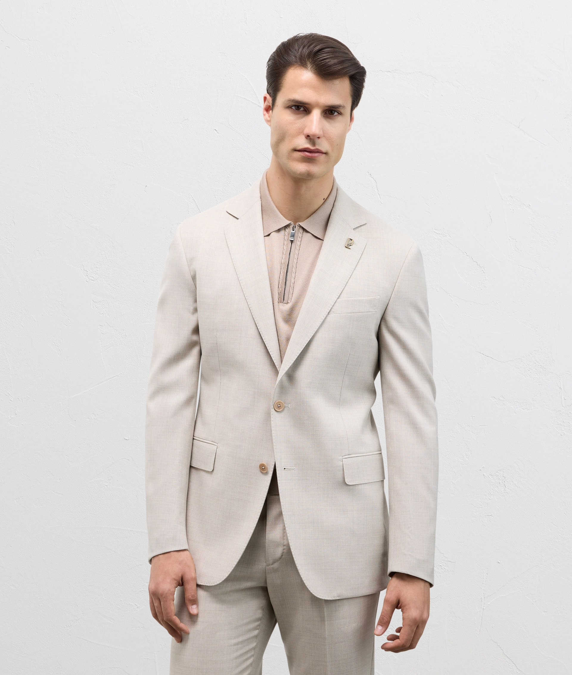 Vicenza Suit In Stretch Wool Super 130'S Natural | Pal Zileri