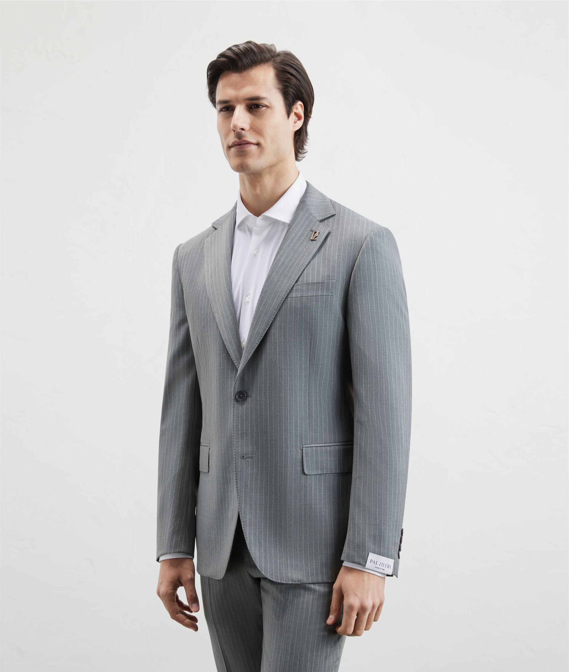 Vicenza Suit Pinstripe In Stretch Wool Super 130'S Light Green | Pal Zileri