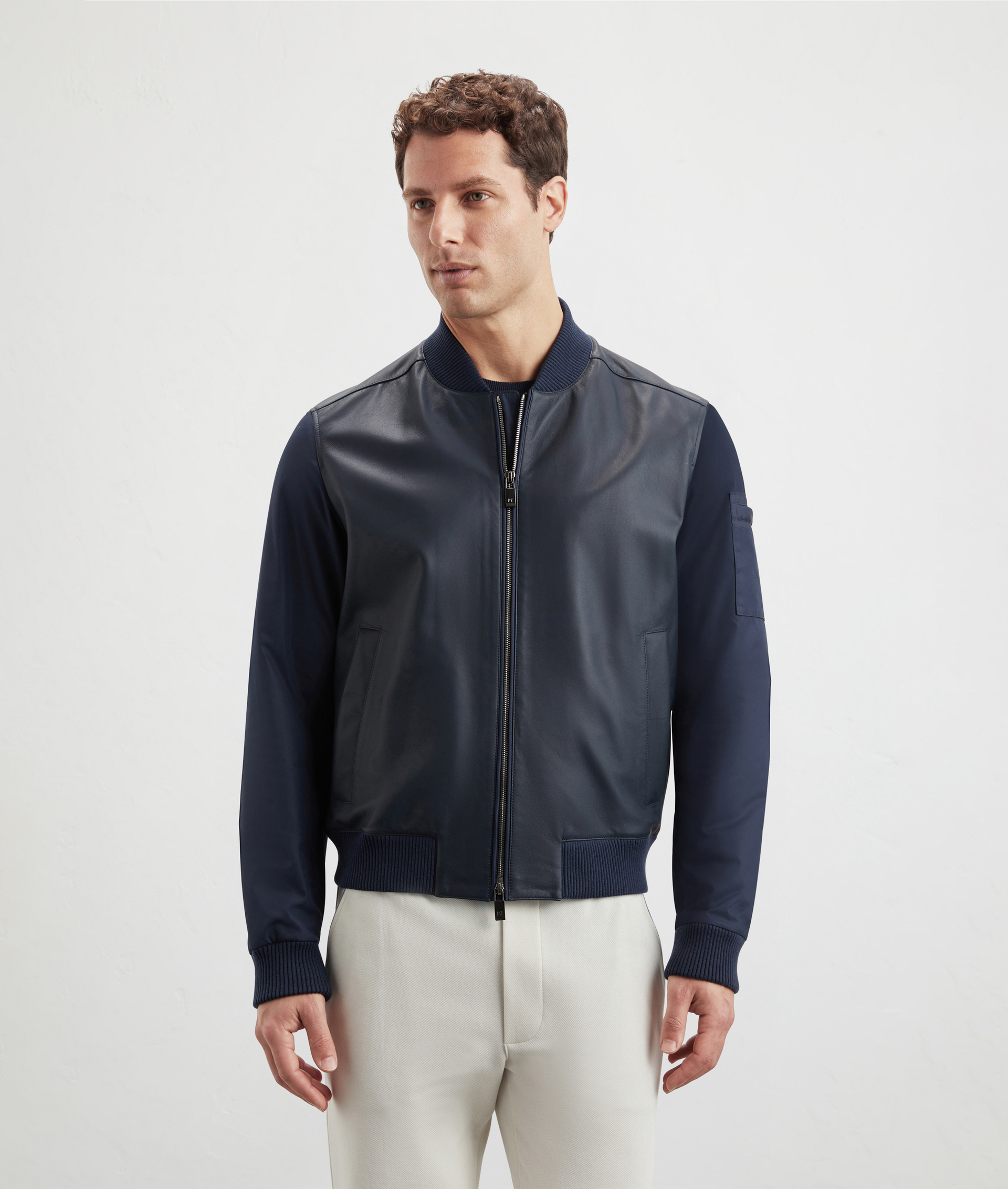 Bomber In Leather With Light Padding Blue Navy | Pal Zileri