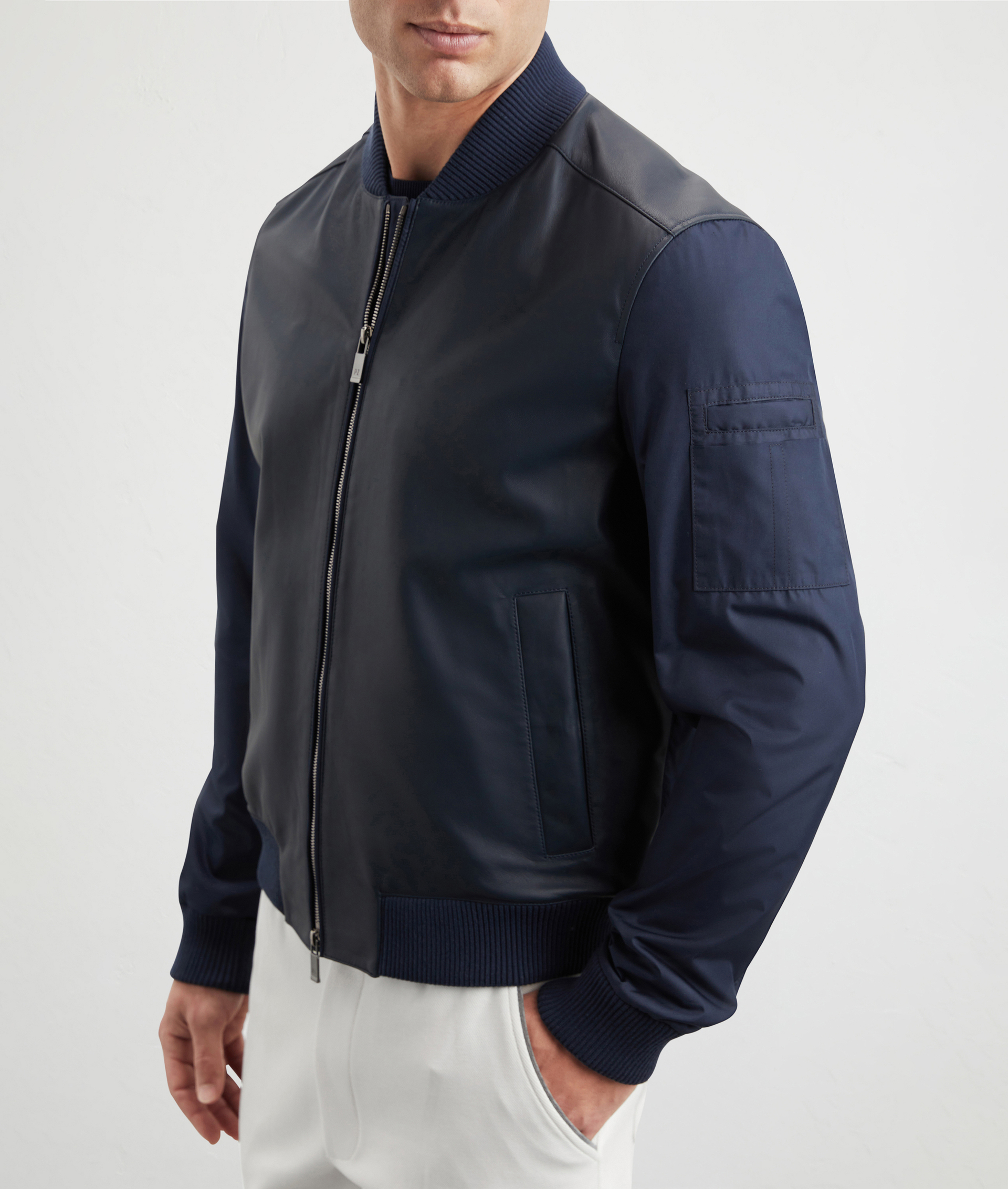 Bomber In Leather With Light Padding Blue Navy | Pal Zileri