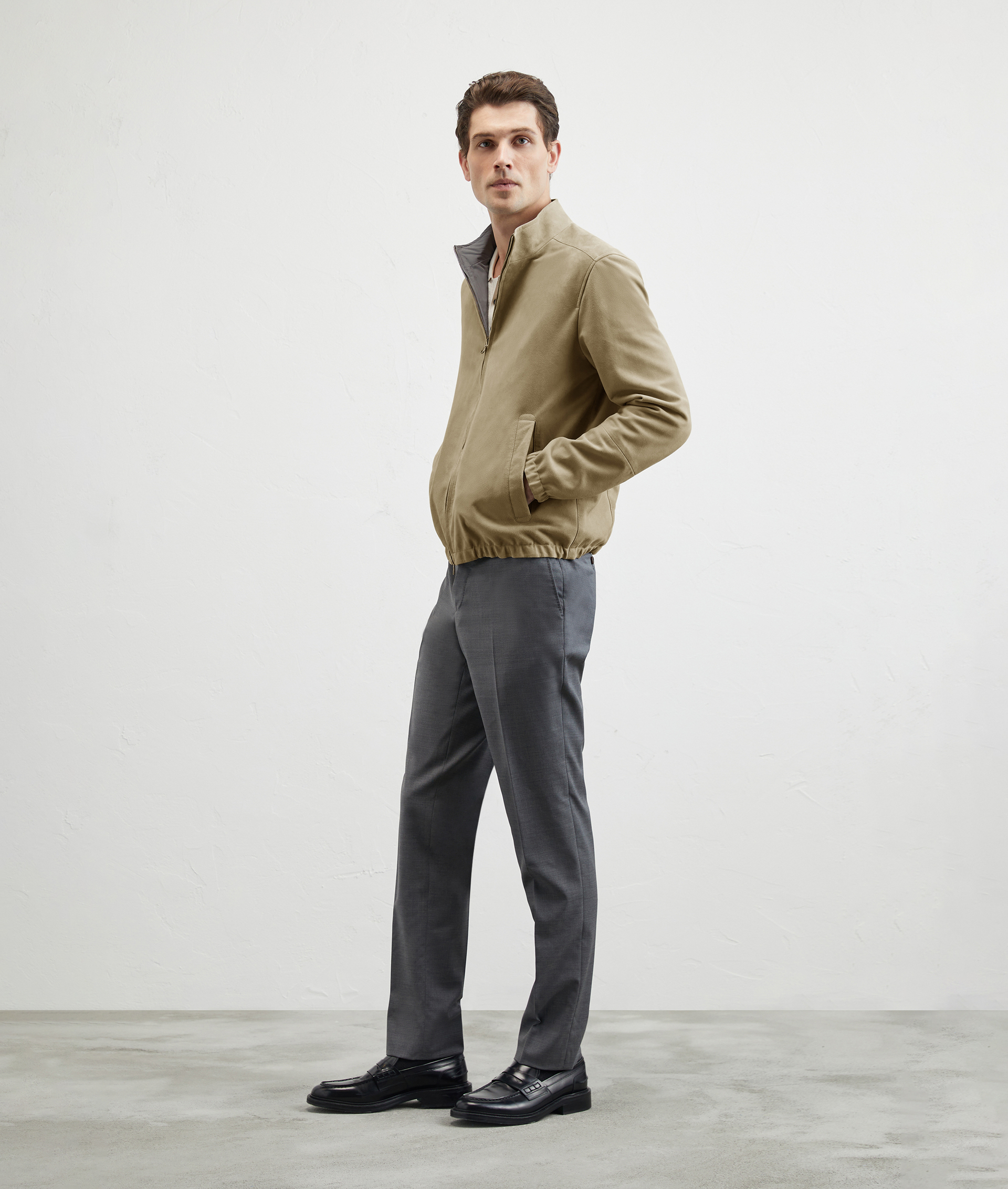 Reversible Bomber In Suede And Technical Fabric Light Brown | Pal Zileri
