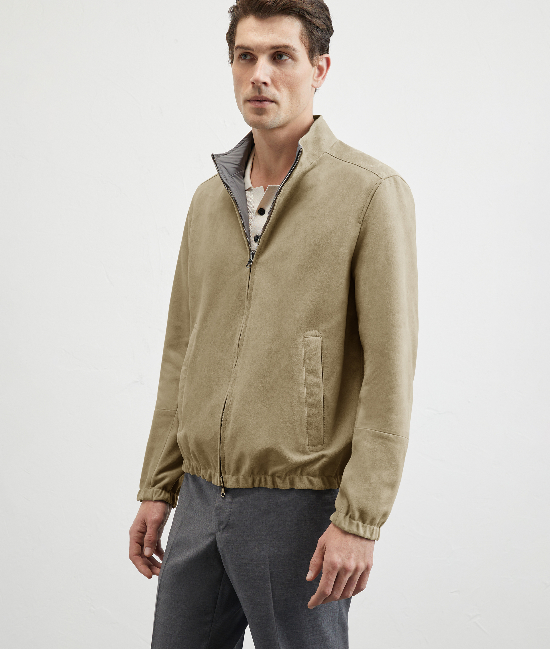 Reversible Bomber In Suede And Technical Fabric Light Brown | Pal Zileri