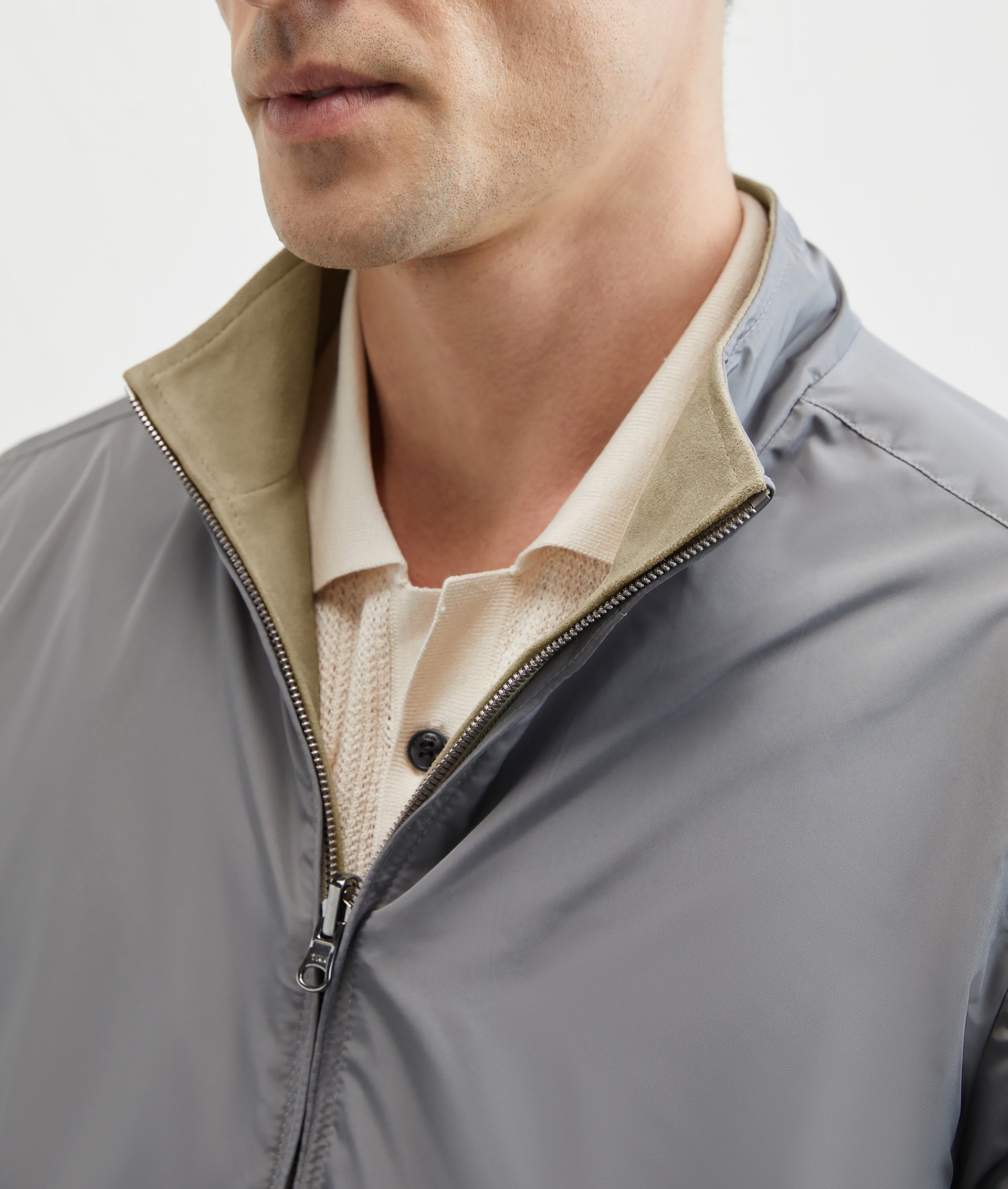 Reversible Bomber In Suede And Technical Fabric Light Brown | Pal Zileri