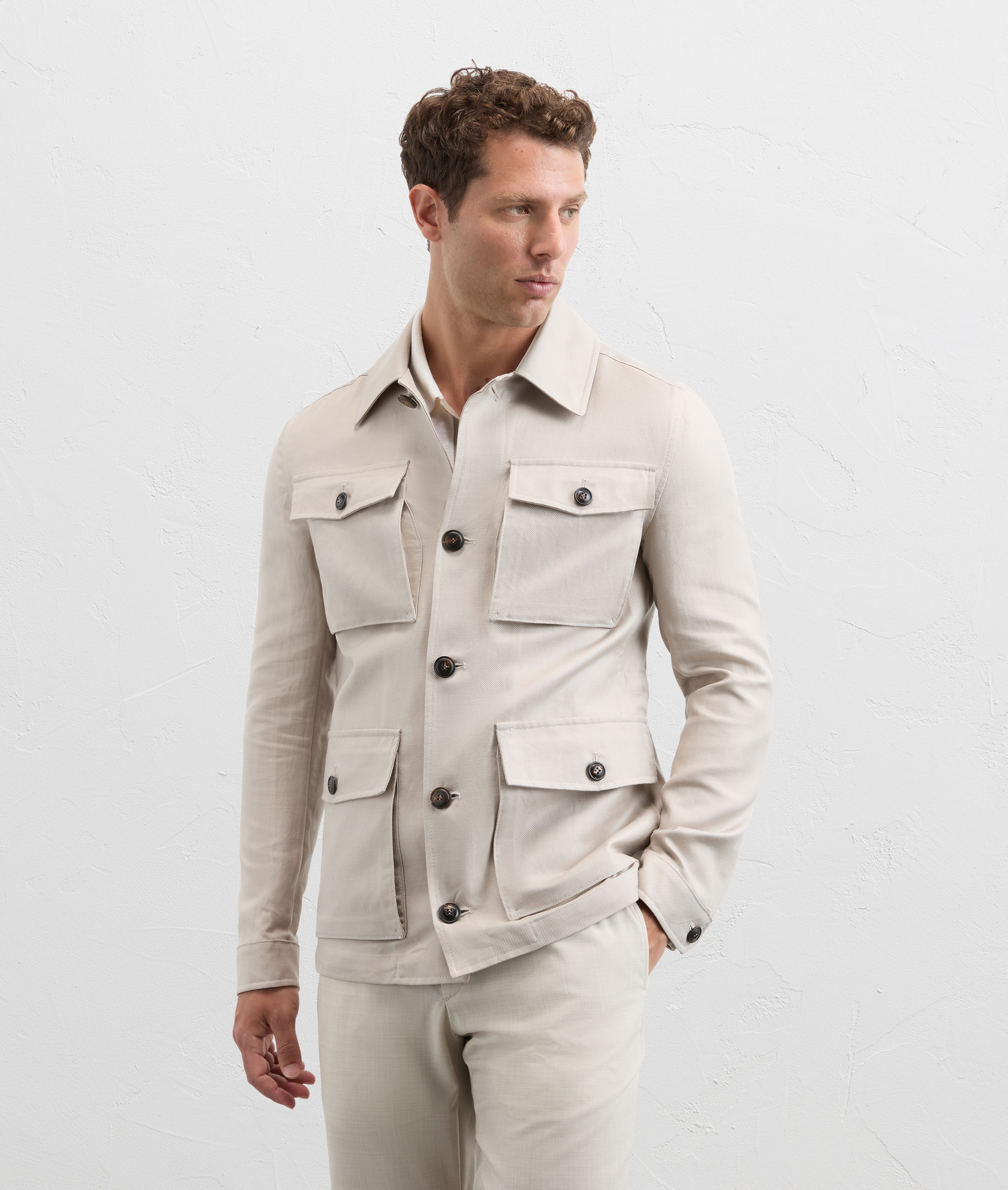 Field Jacket In Cotton And Linen Knit Effect Natural - Pal Zileri | Official Website