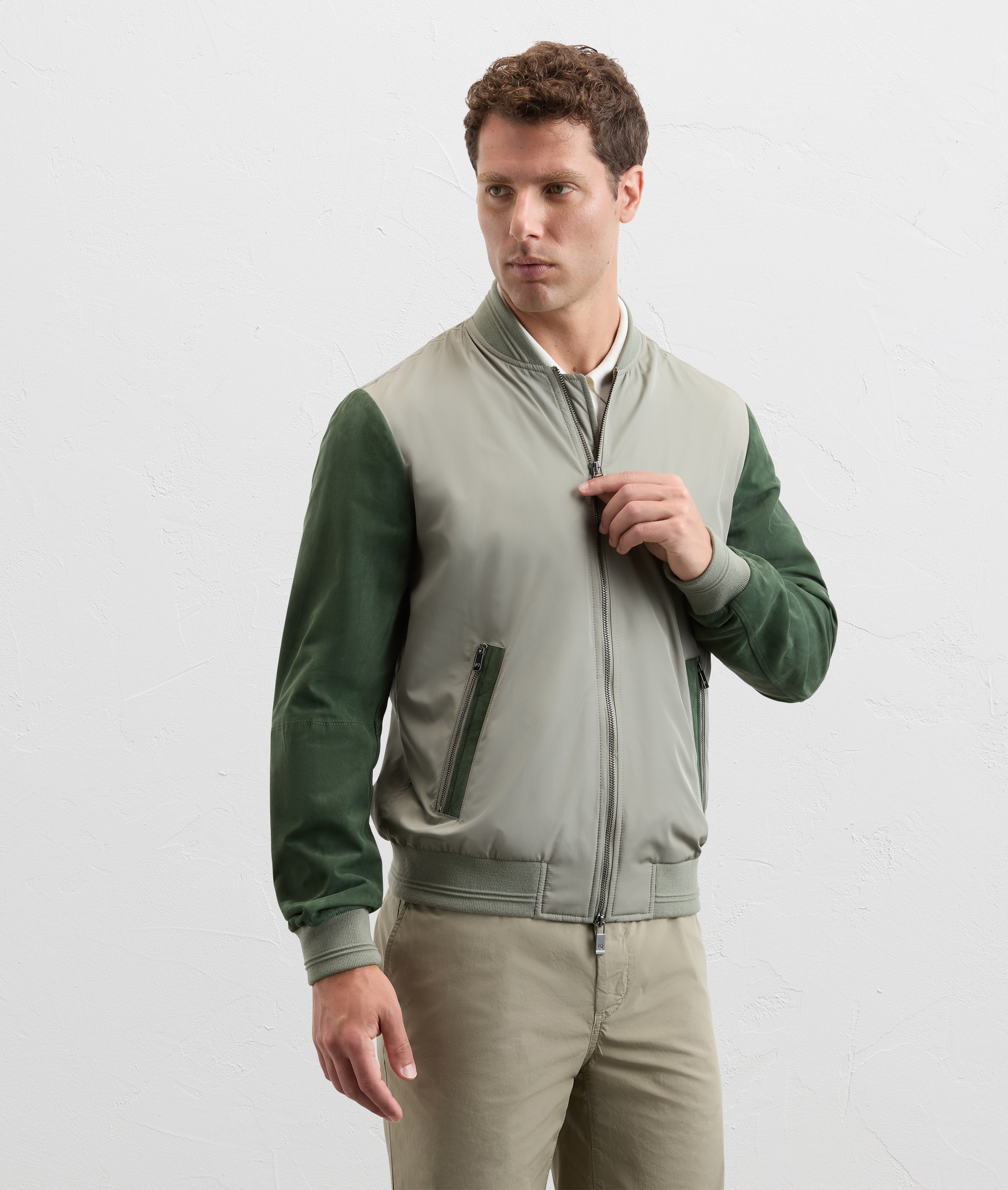 Bomber College Varsity In Cotton Effect Fabric Light Green - Pal Zileri | Official Website