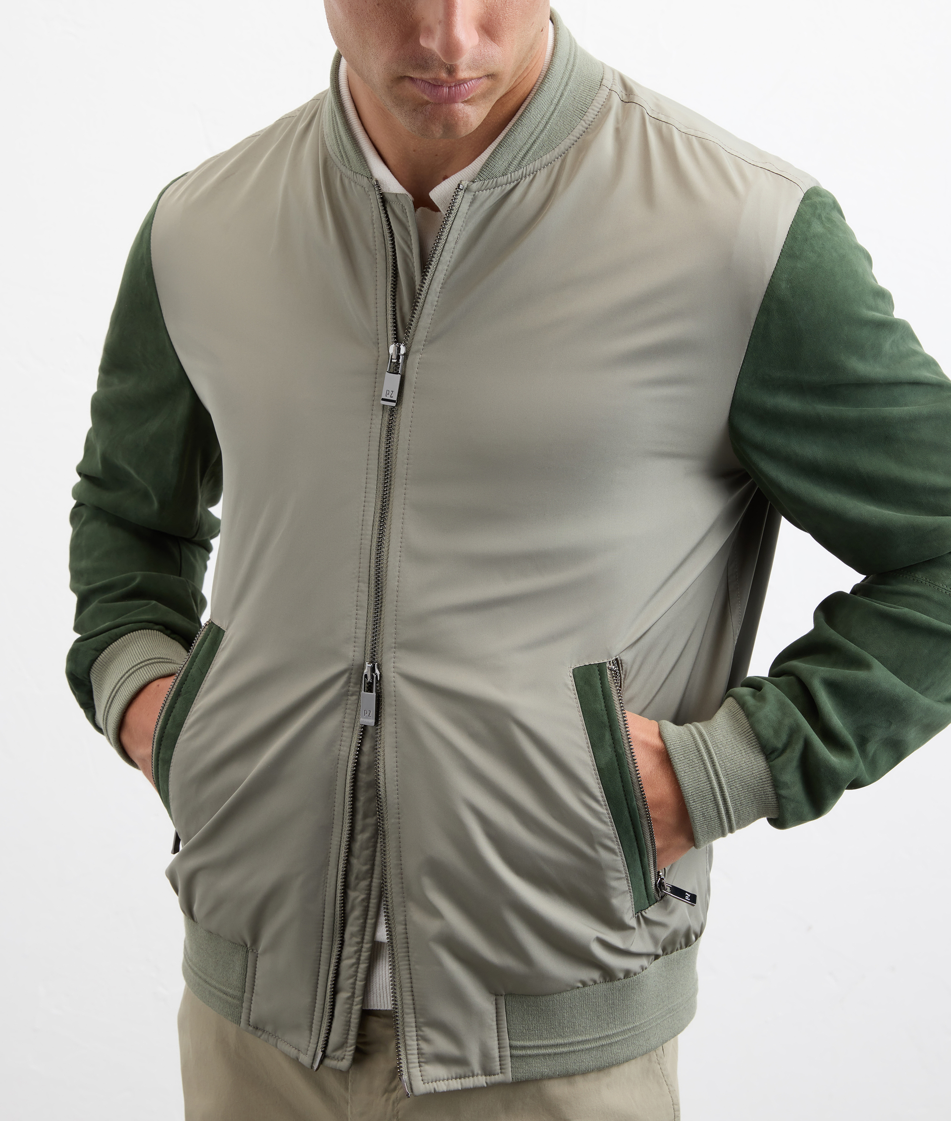 Bomber College Varsity In Cotton Effect Fabric Light Green - Pal Zileri | Official Website
