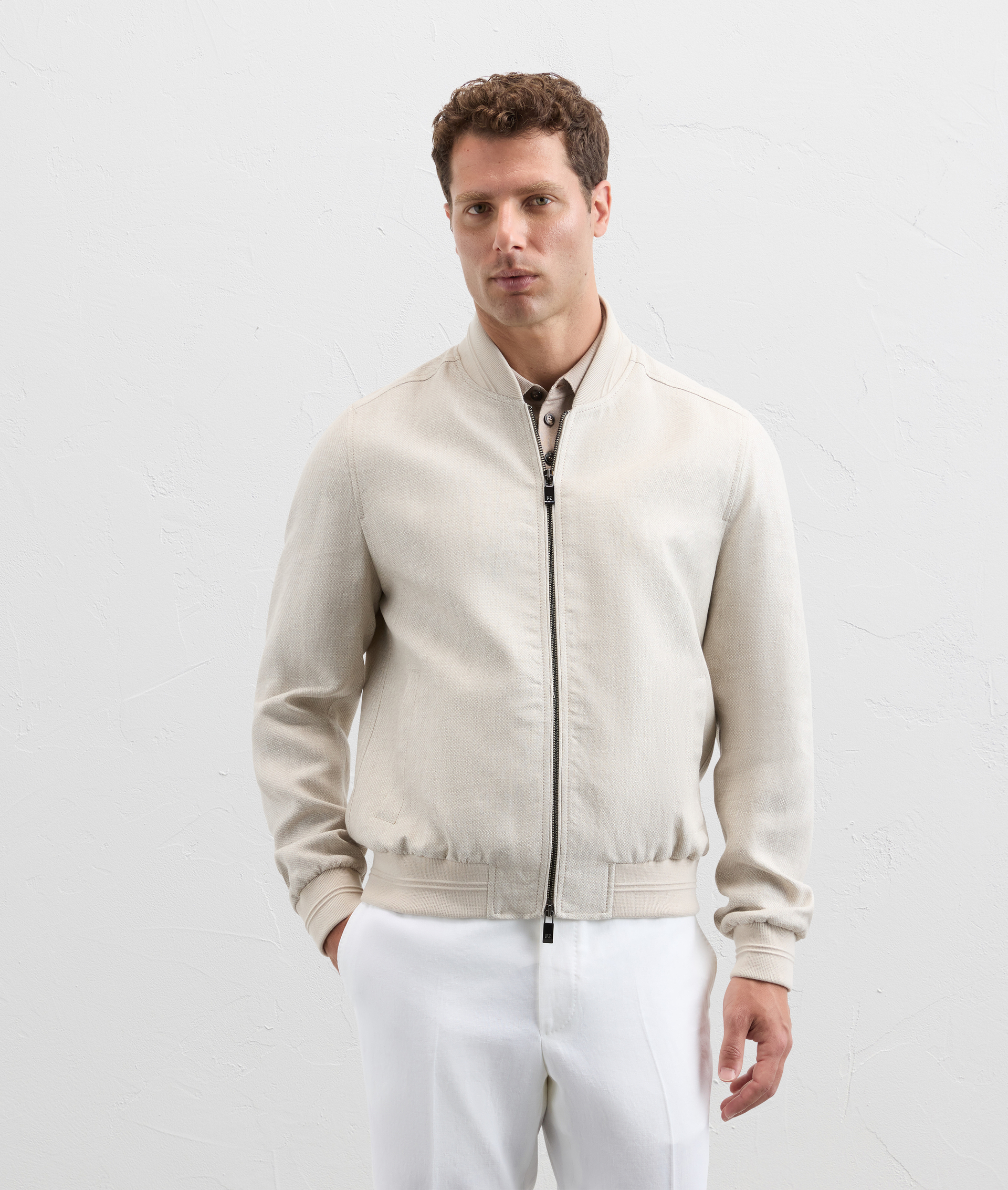 Bomber With 3D Pattern In Pure Linen Natural Grey - Pal Zileri | Official Website