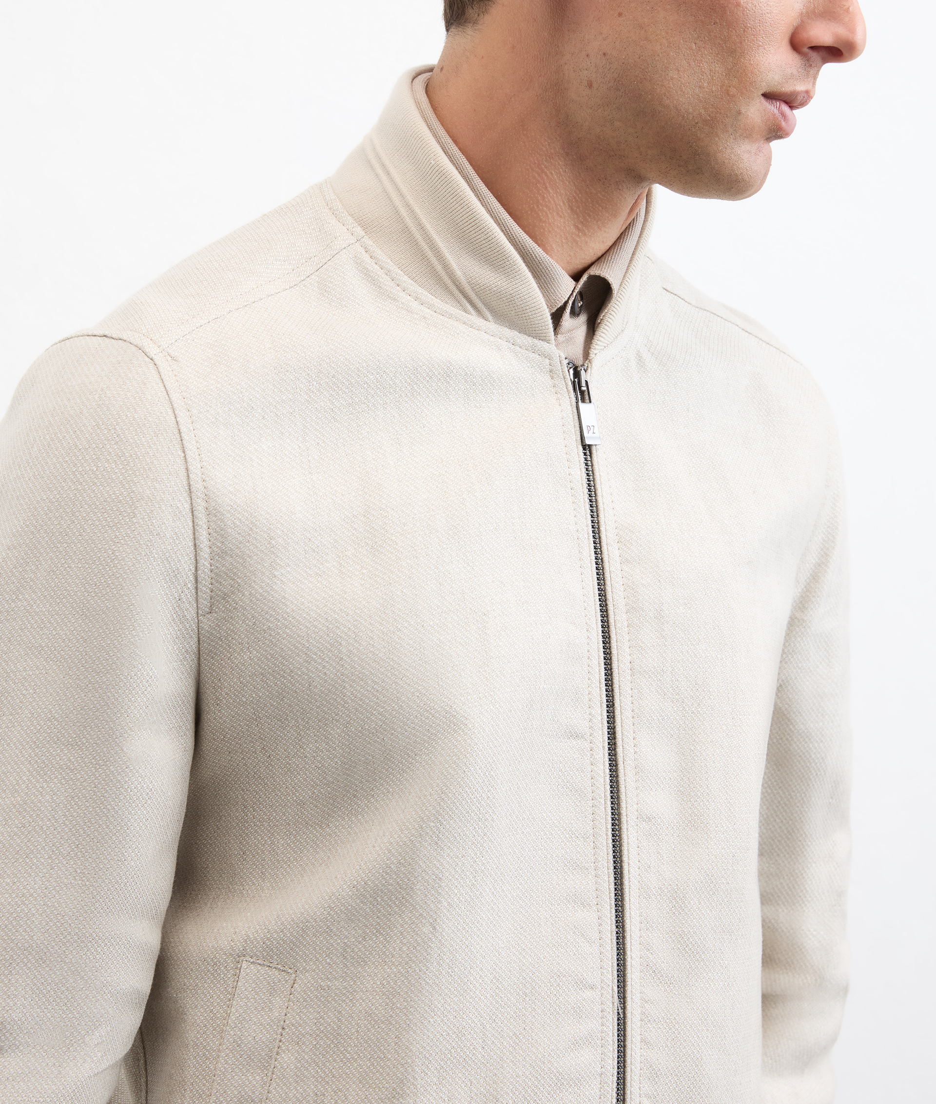 Bomber With 3D Pattern In Pure Linen Natural Grey - Pal Zileri | Official Website