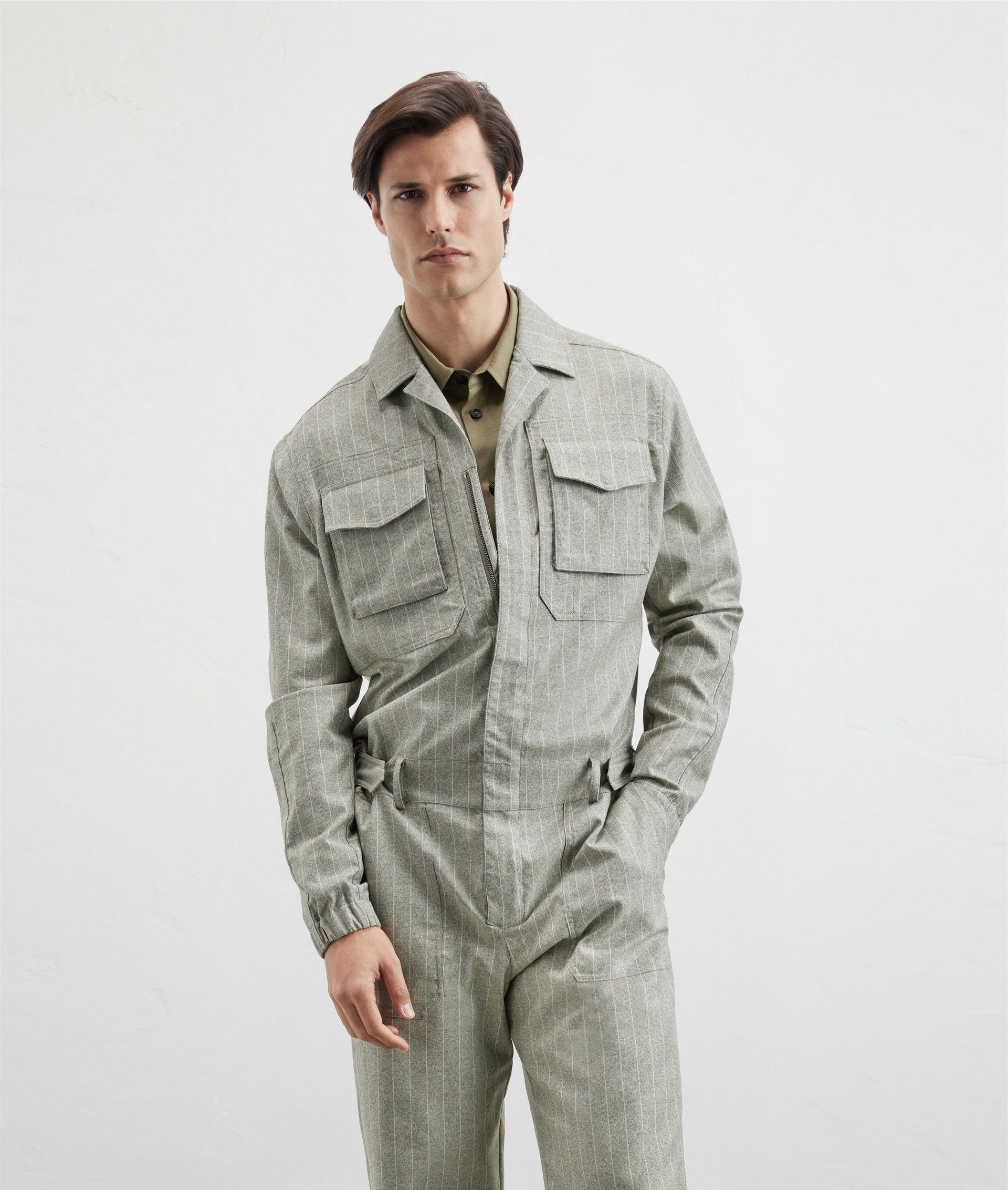 Boilersuit In Pinstripe Twill Light Green | Pal Zileri