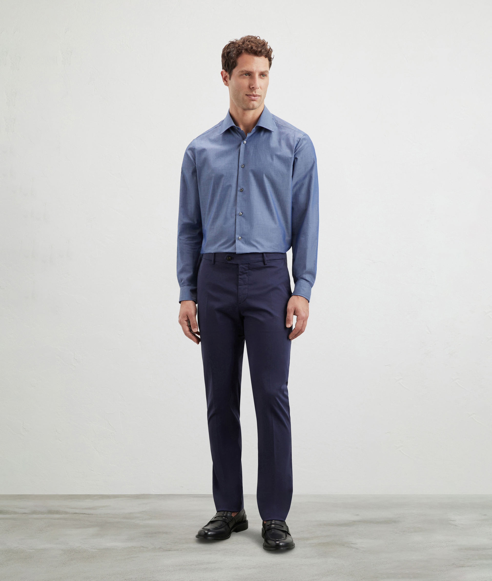Shirt In Pure Cotton Chambray Milano Collar Blue | Pal Zileri