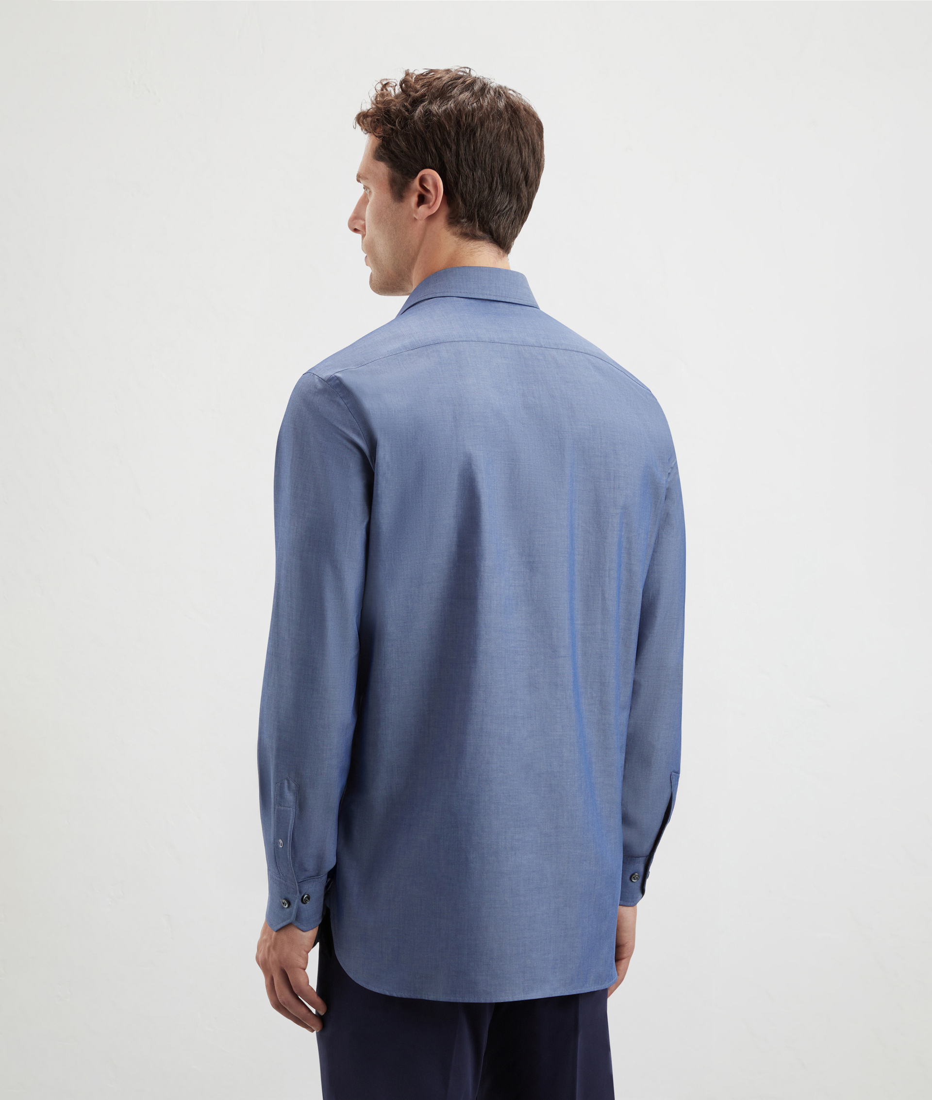 Shirt In Pure Cotton Chambray Milano Collar Blue | Pal Zileri