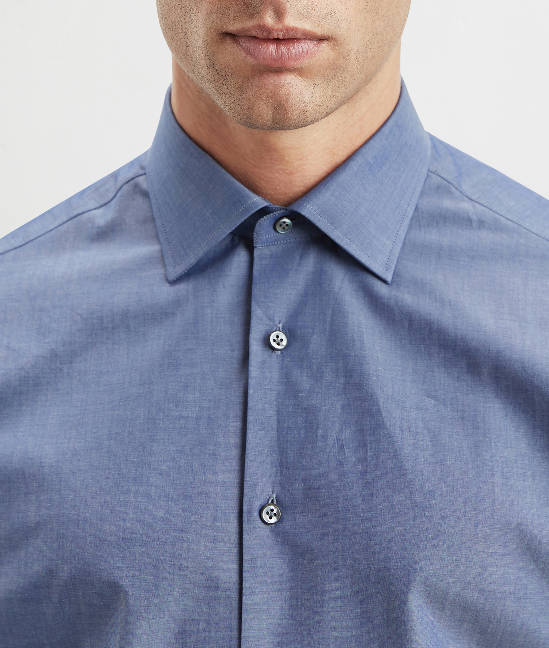 Shirt In Pure Cotton Chambray Milano Collar Blue | Pal Zileri