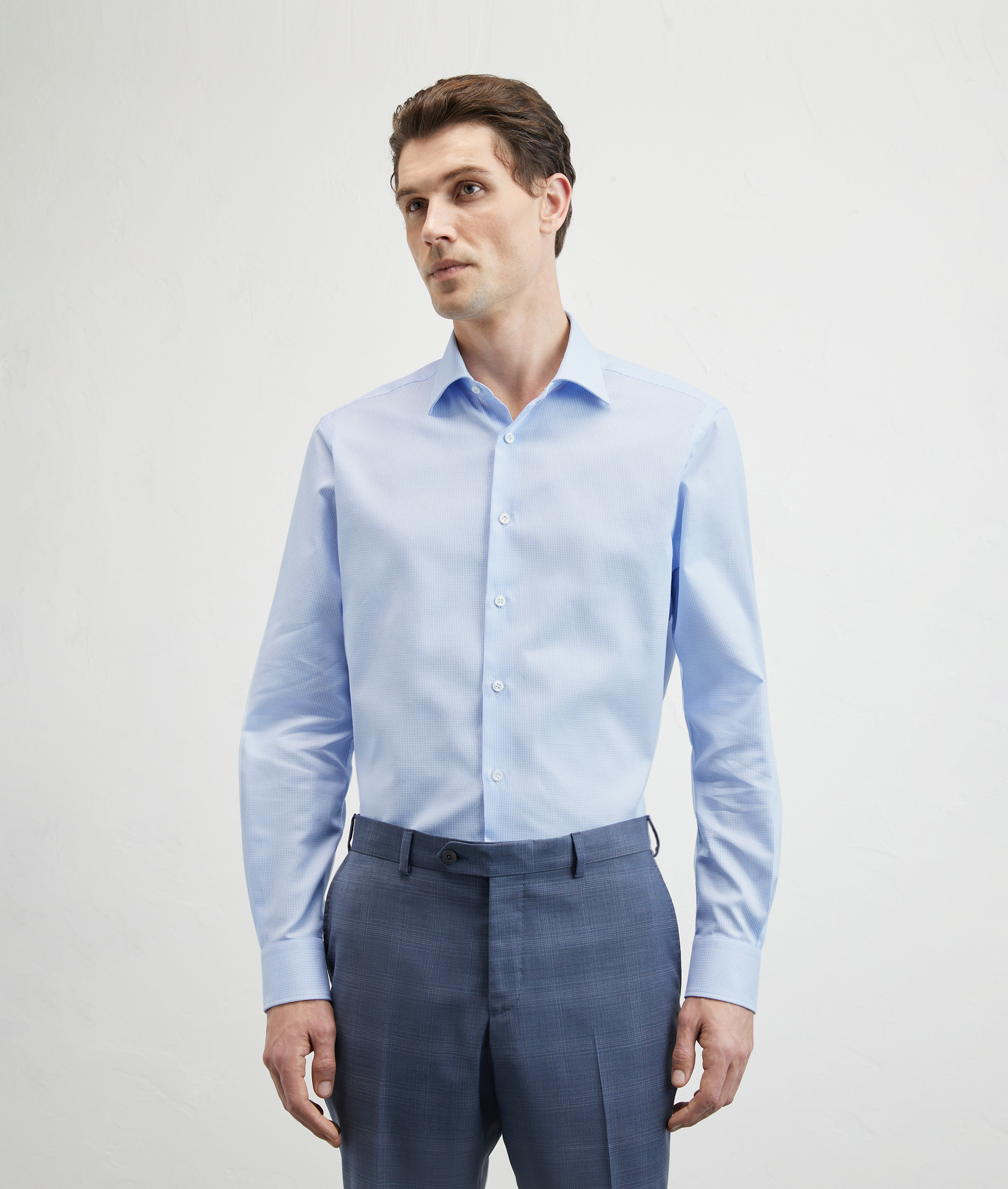 Pure Cotton Shirt Milano Collar With Micro Pattern Light Blue | Pal Zileri