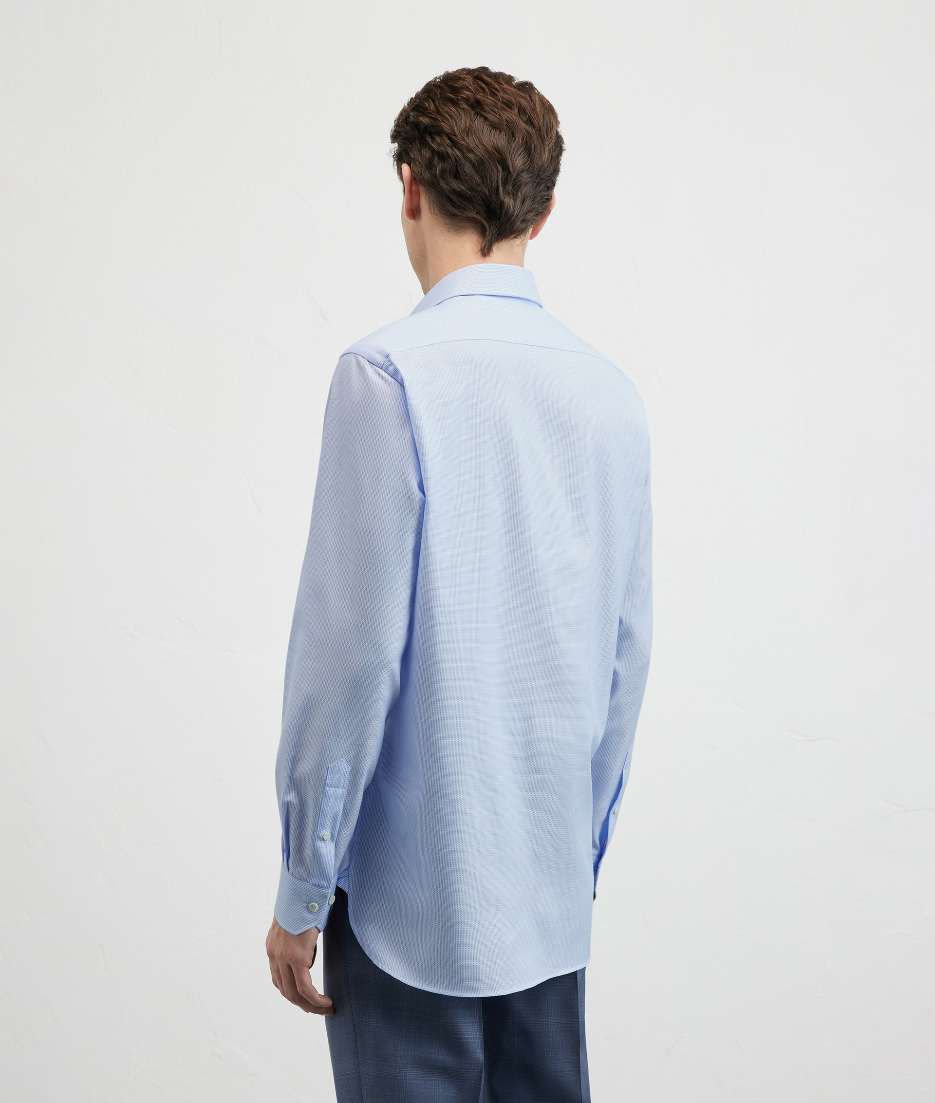 Pure Cotton Shirt Milano Collar With Micro Pattern Light Blue | Pal Zileri