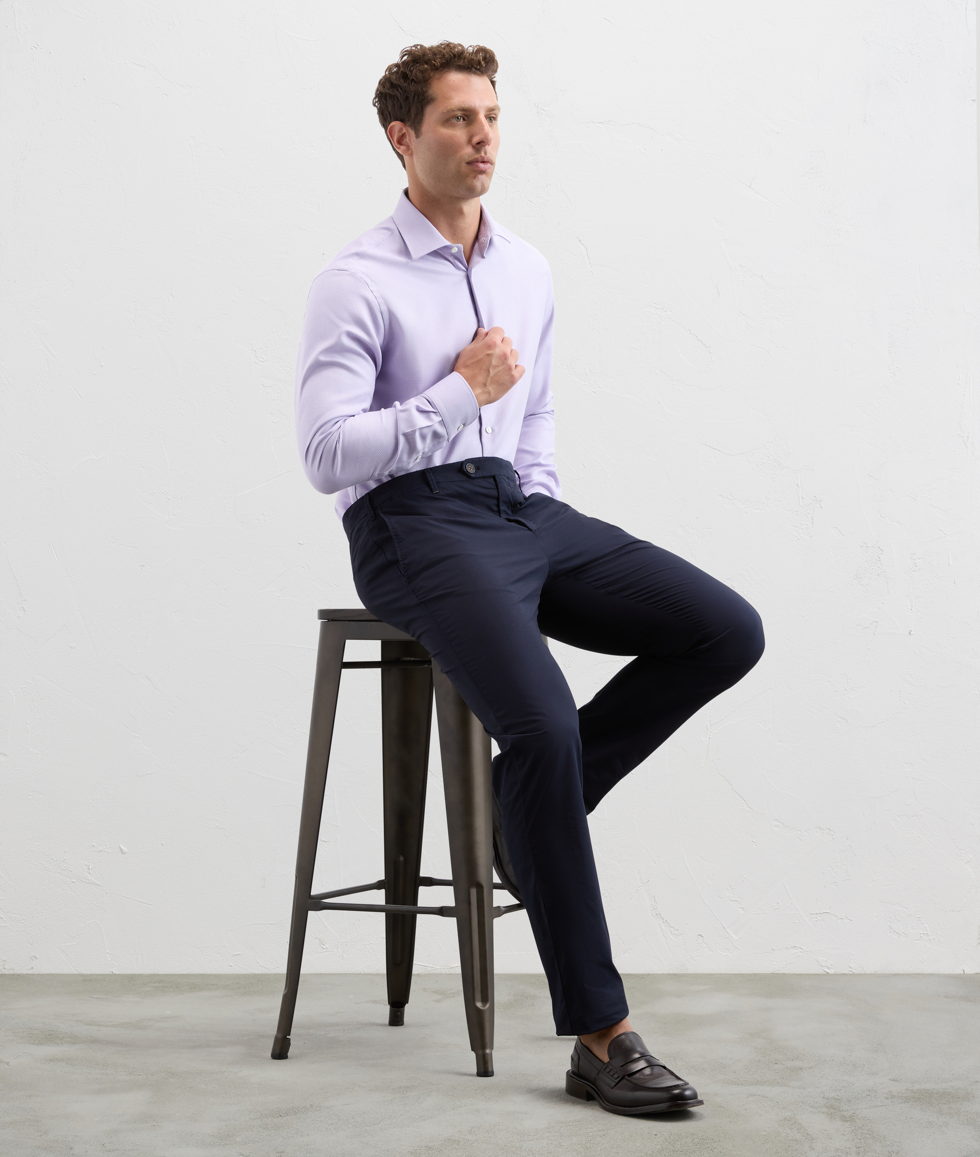 Shirt in cotton and linen with striped pattern and Milano collar purple - Shirts - Pal Zileri | Official Website