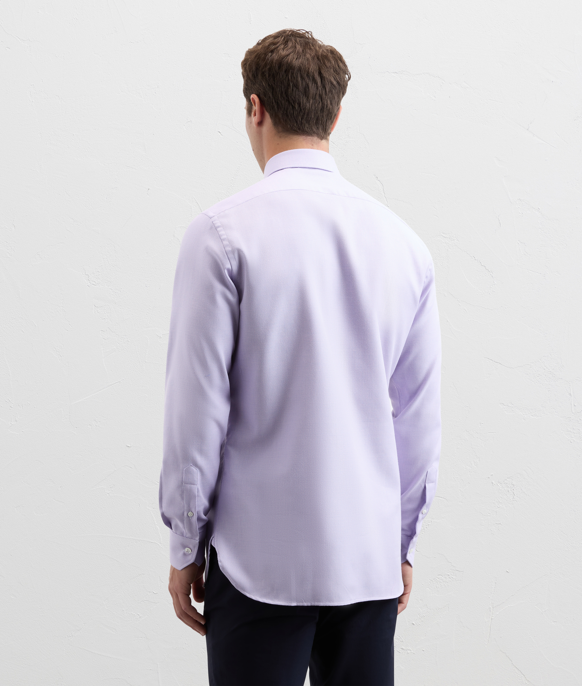 Shirt in cotton and linen with striped pattern and Milano collar purple - Pal Zileri | Official Website