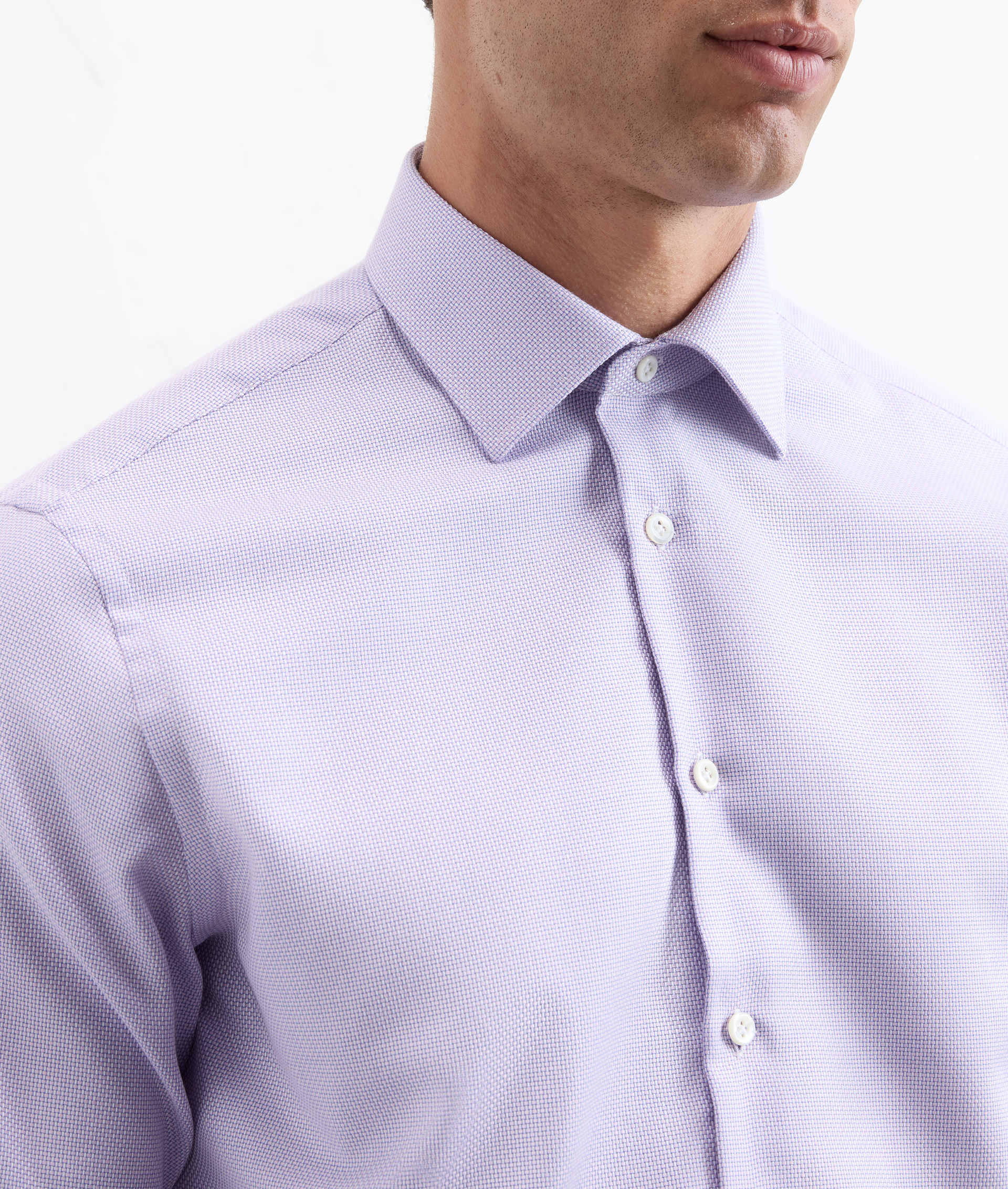 Shirt in cotton and linen with striped pattern and Milano collar purple - Pal Zileri | Official Website