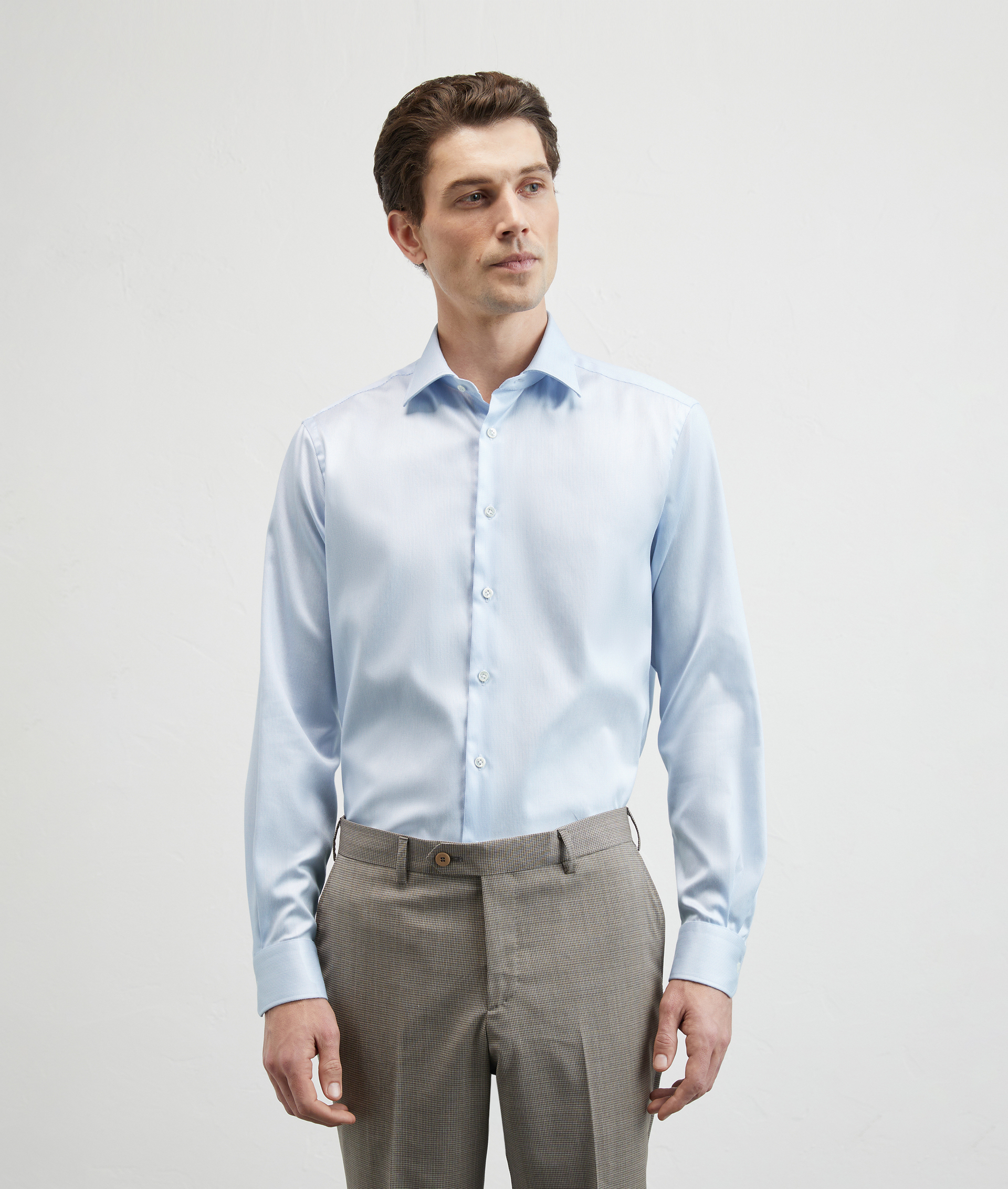 Pure Cotton Shirt Milano Collar With Micro Pattern Light Blue | Pal Zileri