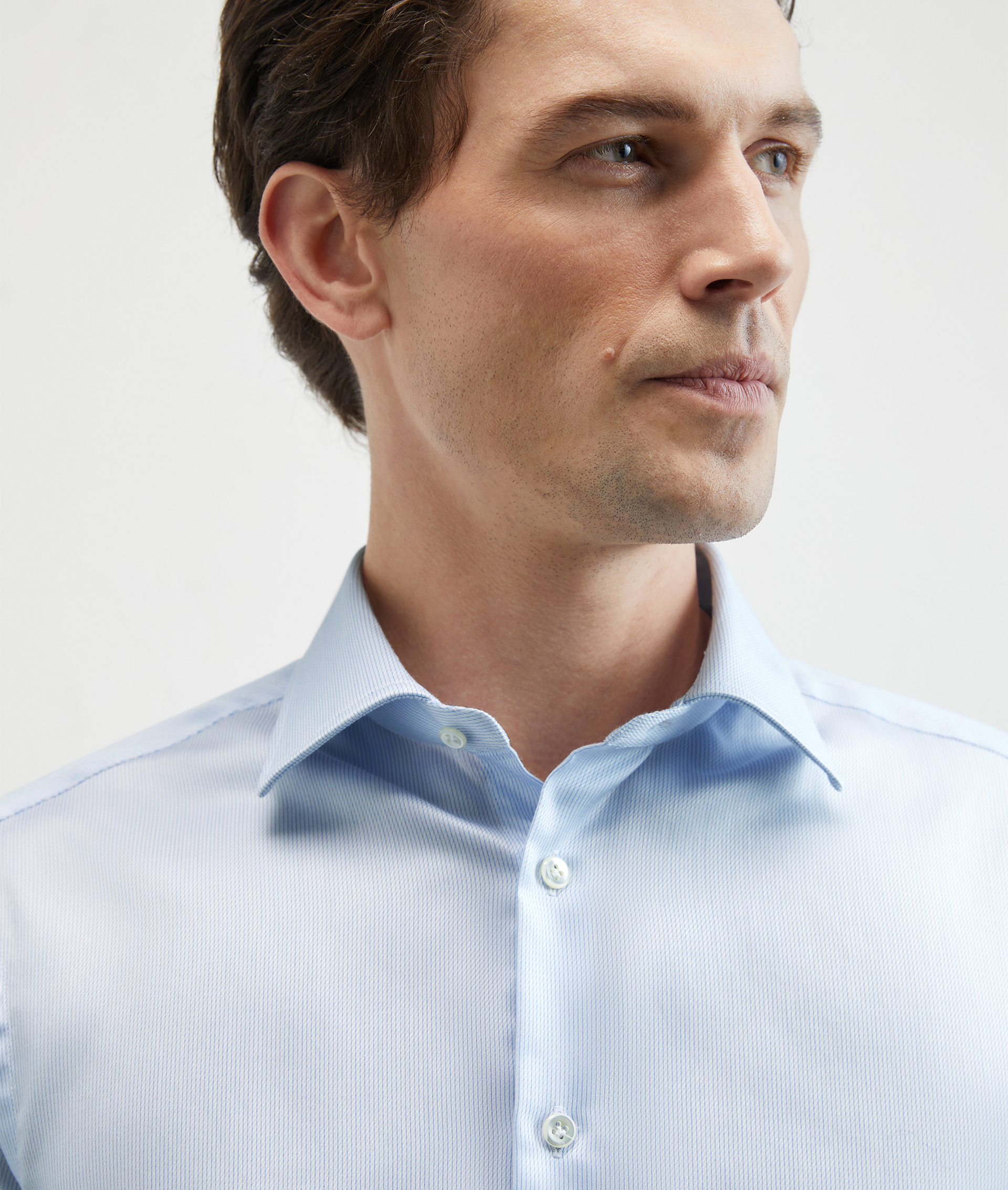 Pure Cotton Shirt Milano Collar With Micro Pattern Light Blue | Pal Zileri