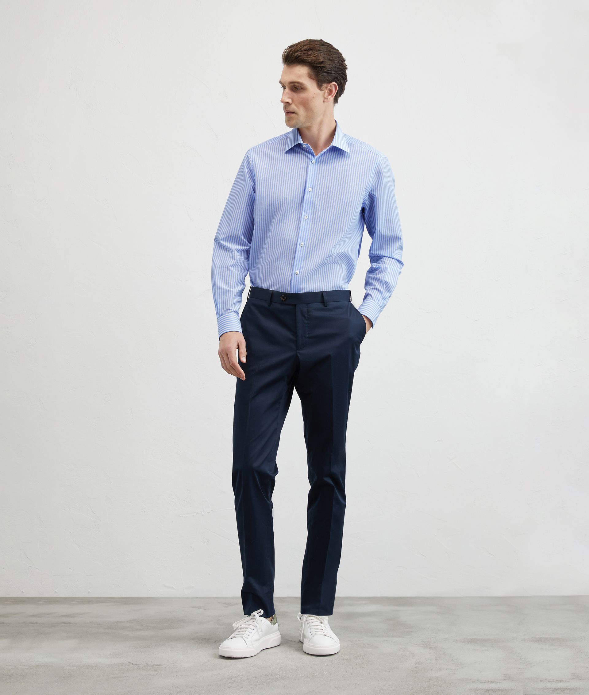 Striped Shirt In Pure Cotton Milano Collar Light Blue | Pal Zileri