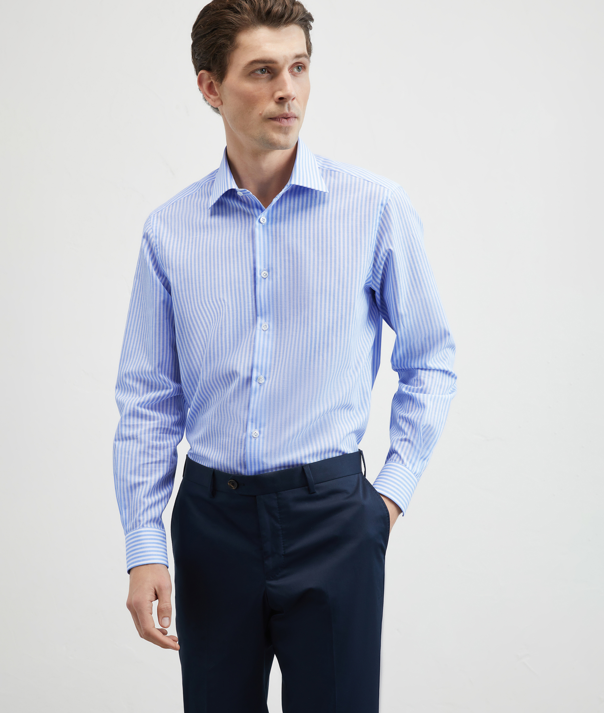 Striped Shirt In Pure Cotton Milano Collar Light Blue | Pal Zileri