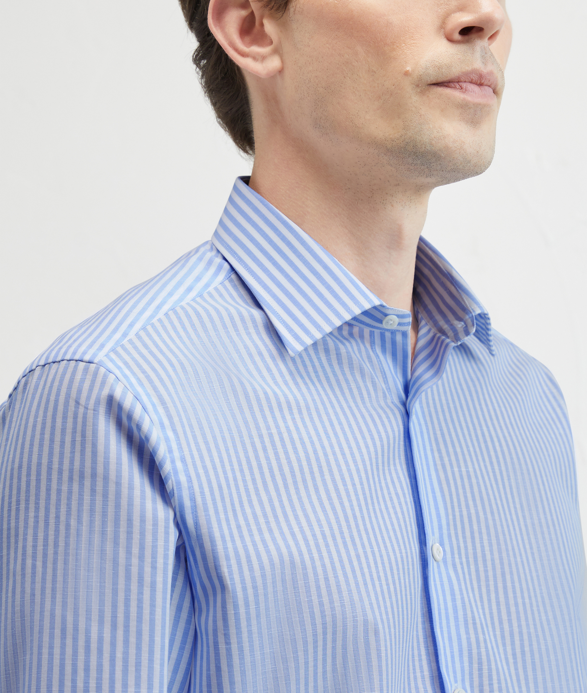 Striped Shirt In Pure Cotton Milano Collar Light Blue | Pal Zileri