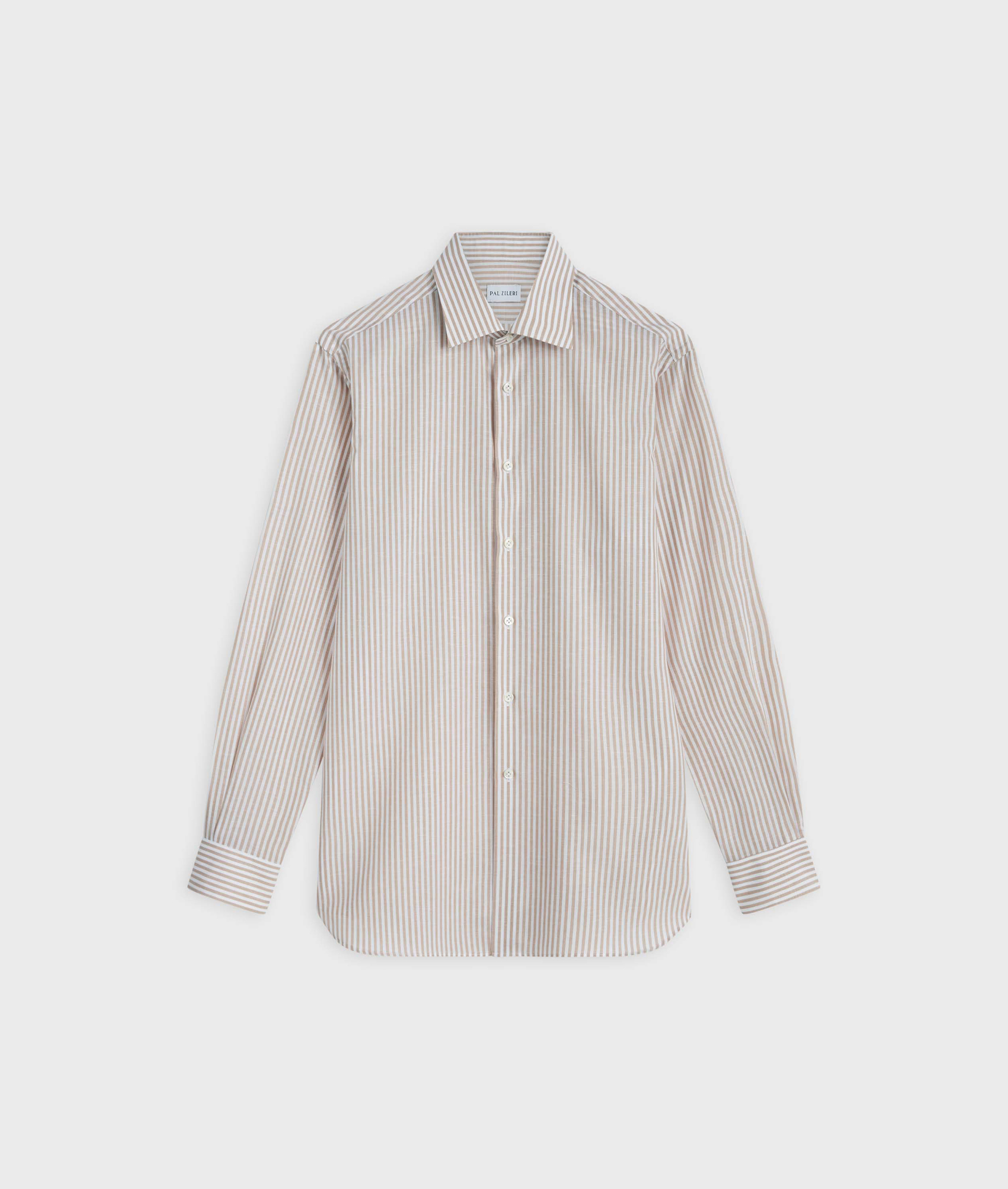 Striped Shirt In Pure Cotton Milano Collar Light Brown | Pal Zileri