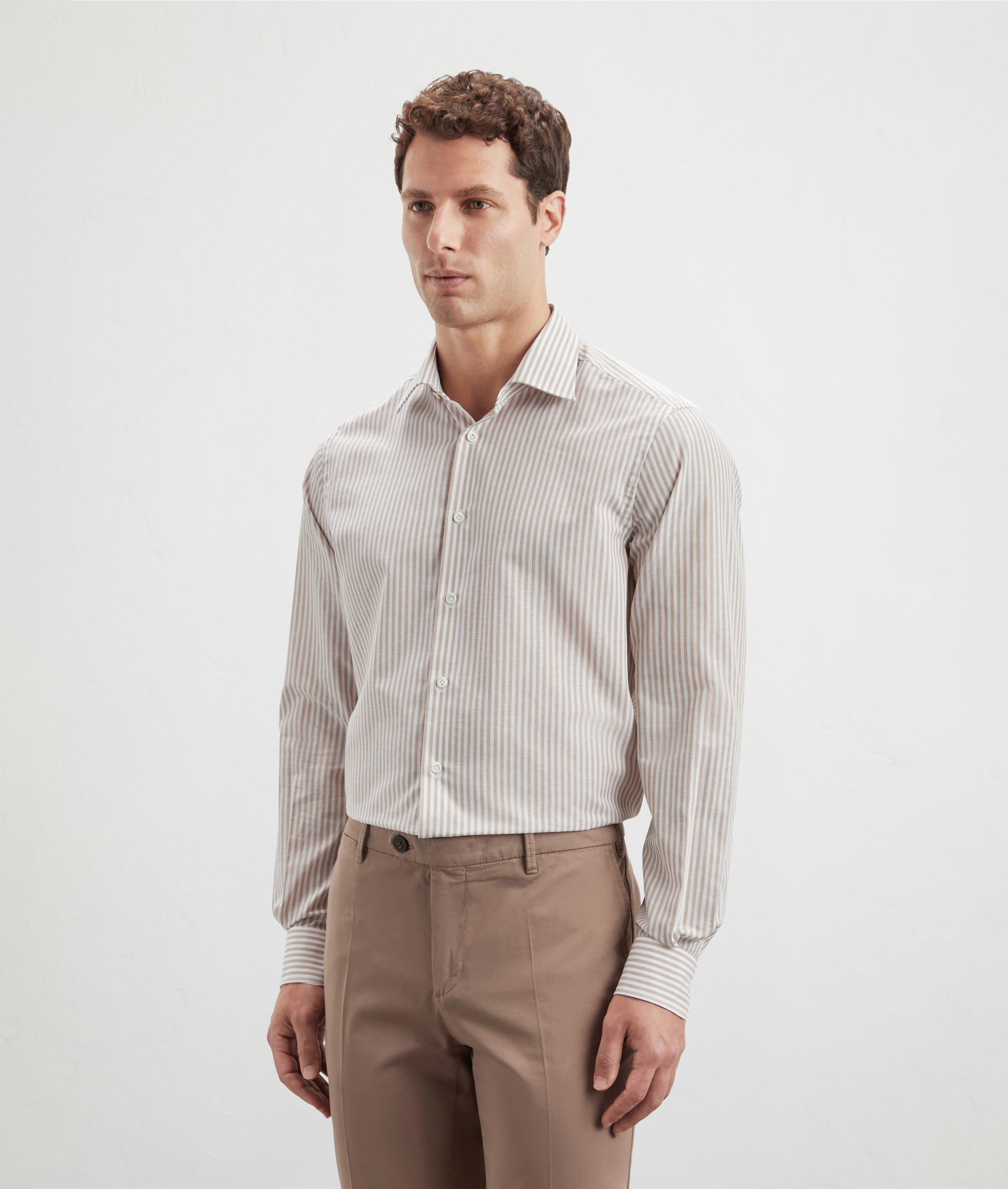 Striped Shirt In Pure Cotton Milano Collar Light Brown | Pal Zileri