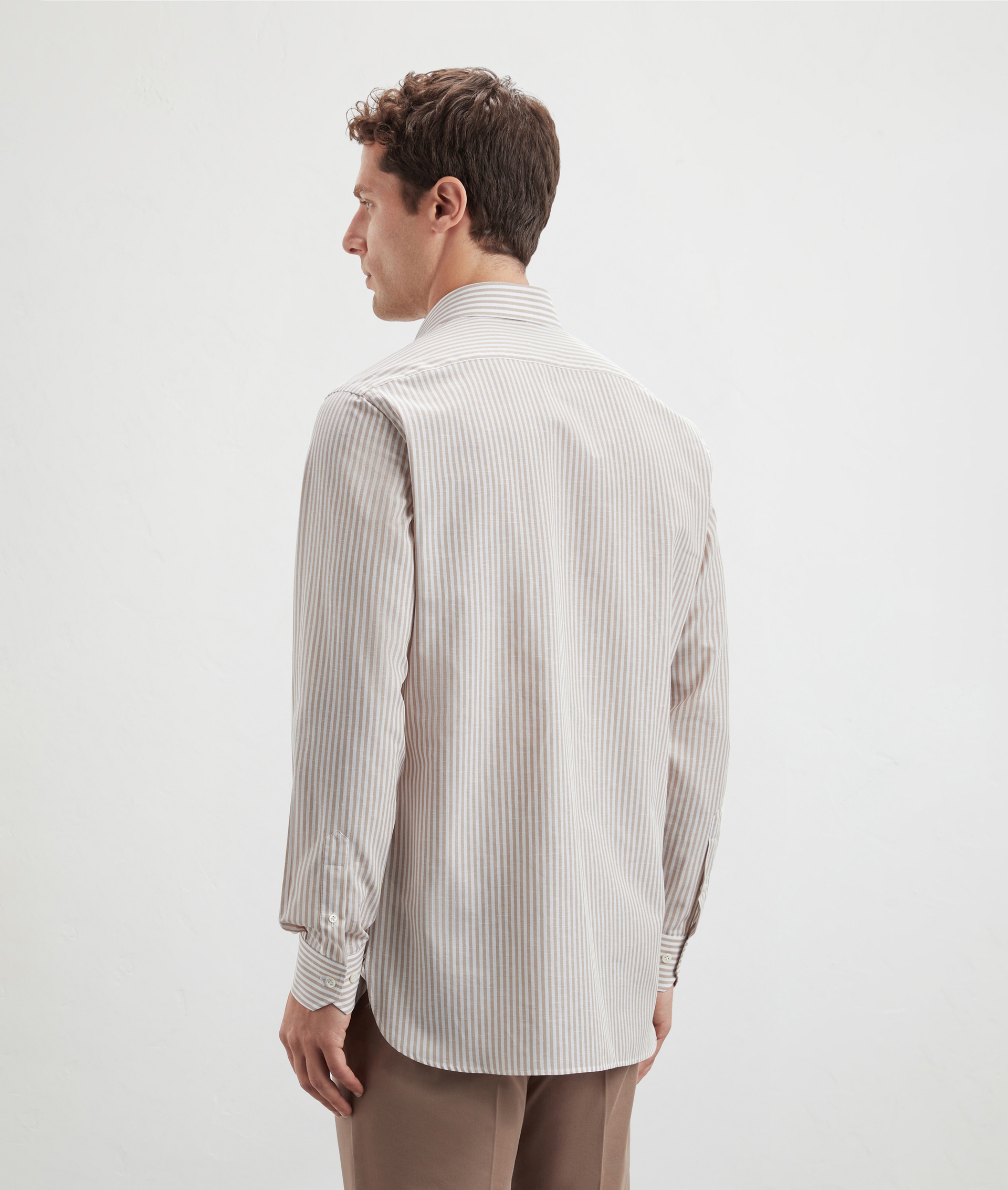 Striped Shirt In Pure Cotton Milano Collar Light Brown | Pal Zileri