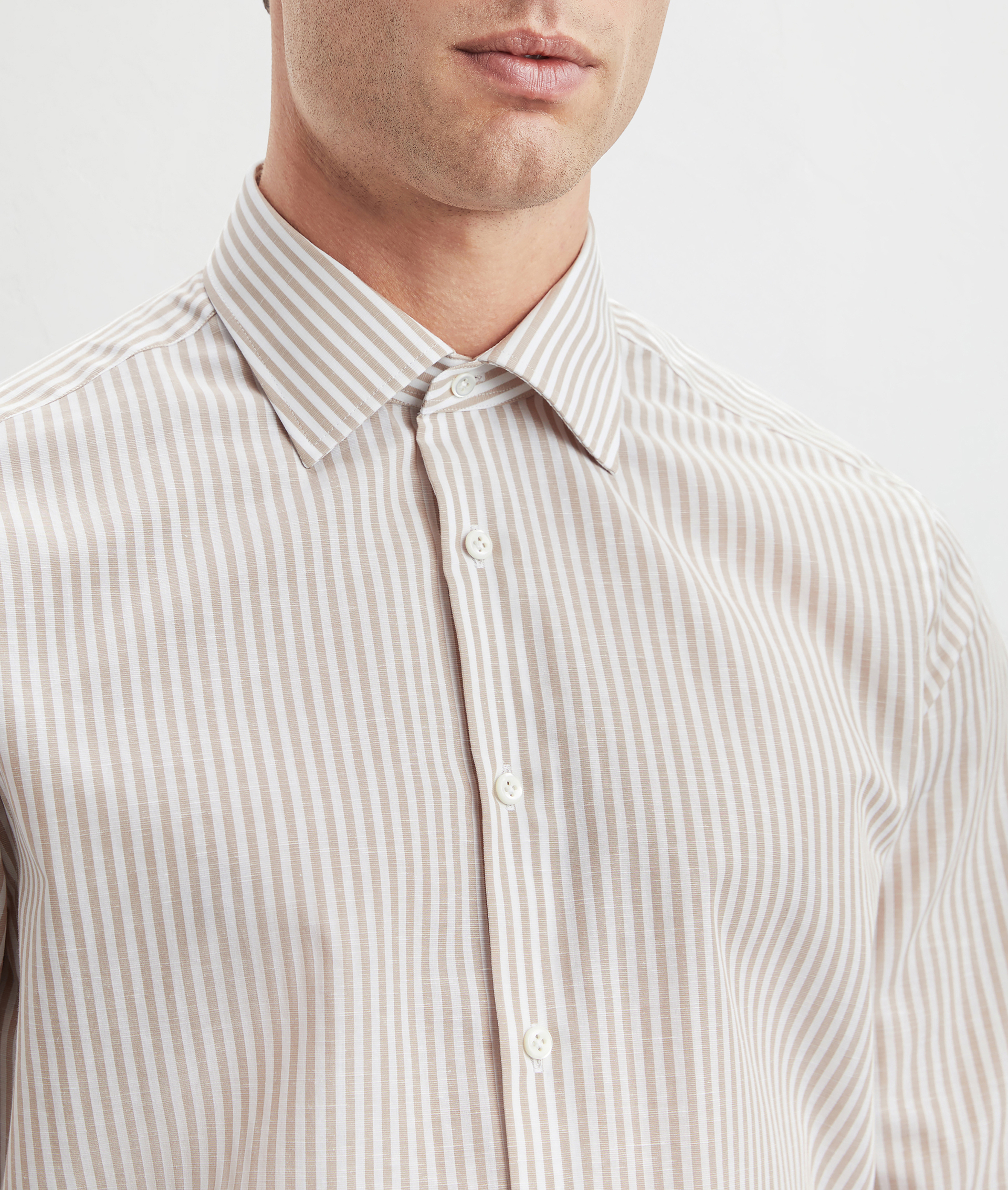 Striped Shirt In Pure Cotton Milano Collar Light Brown | Pal Zileri