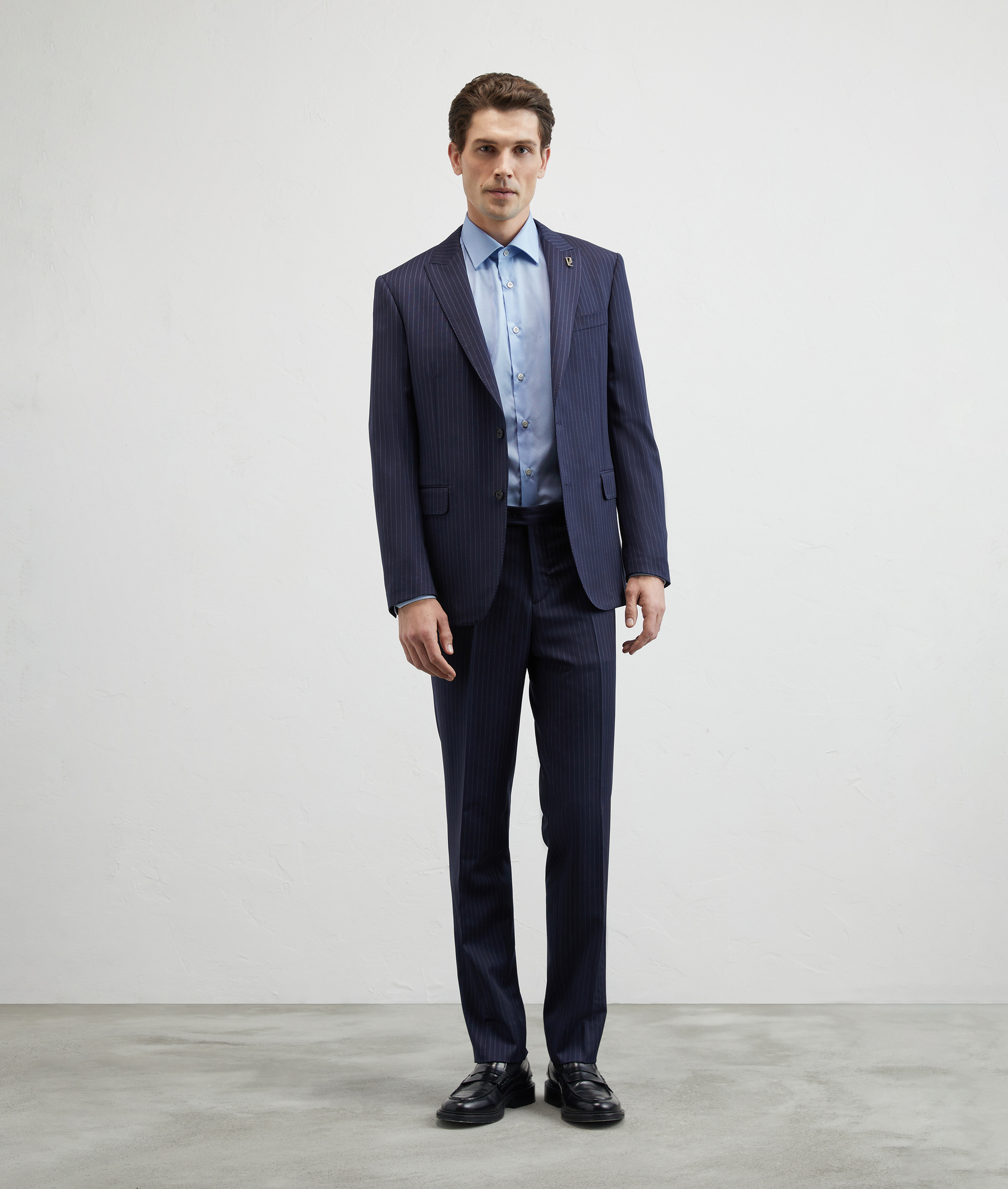 Narrow Striped Shirt In Pure Cotton Milano Collar Light Blue | Pal Zileri