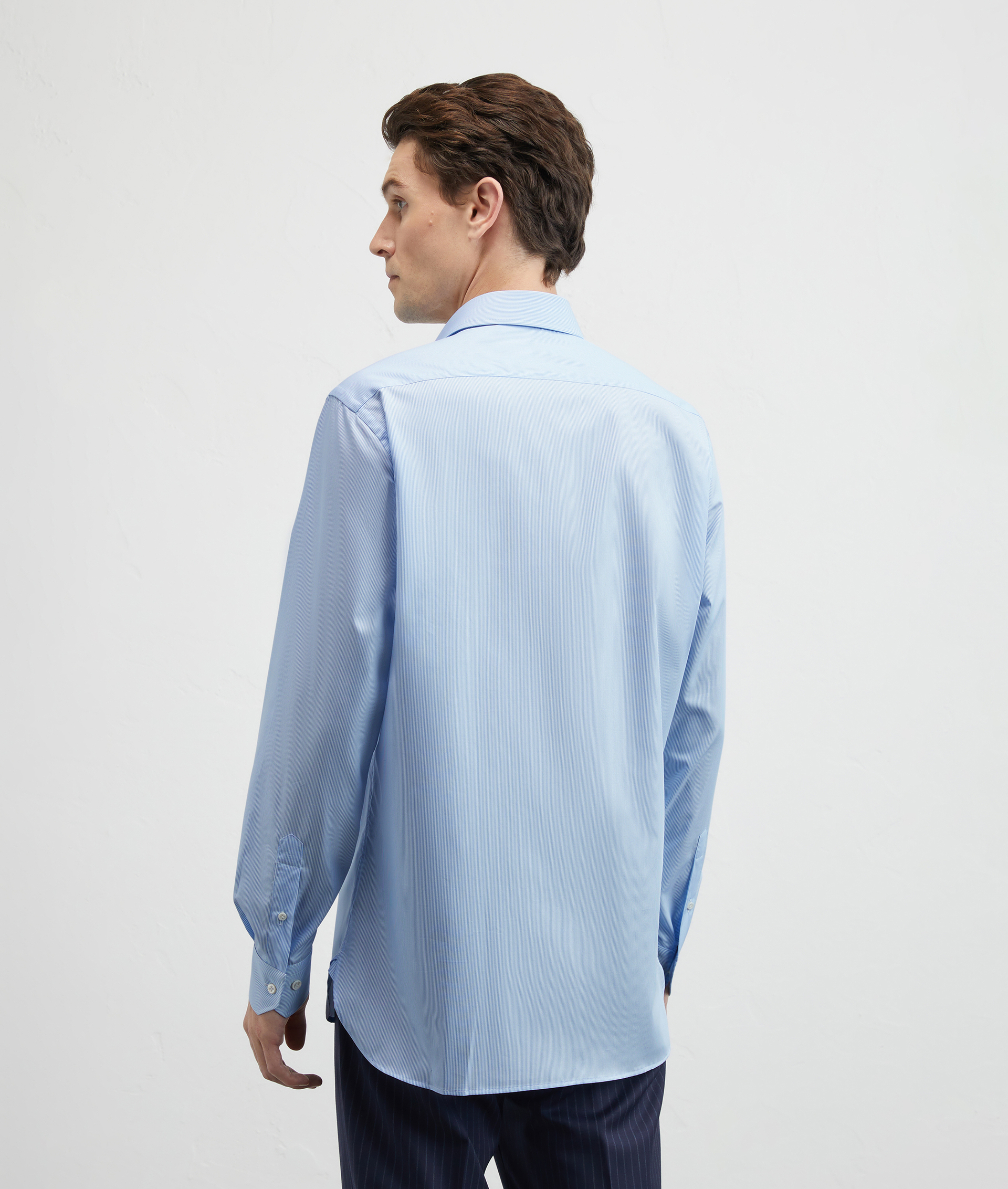 Narrow Striped Shirt In Pure Cotton Milano Collar Light Blue | Pal Zileri