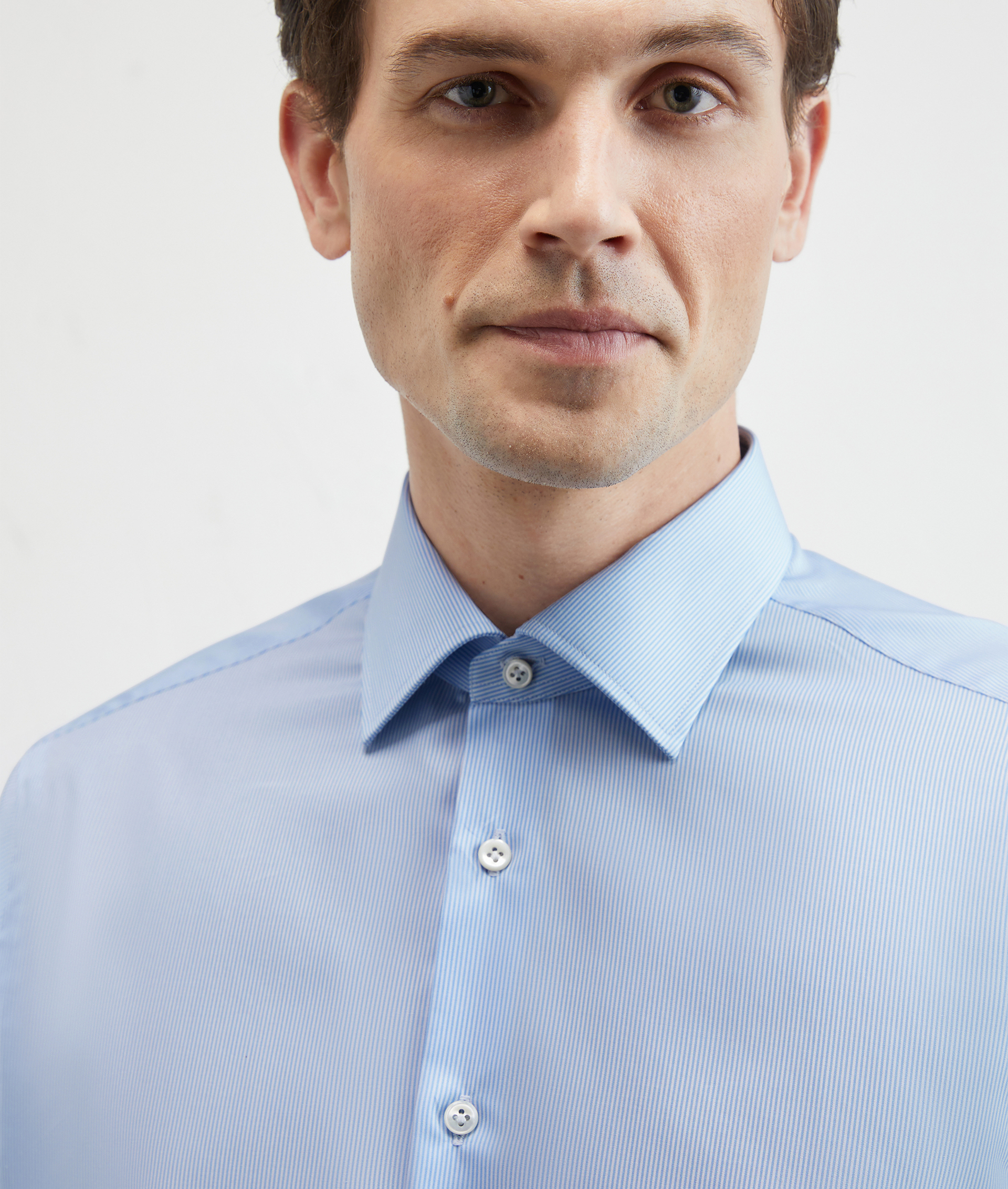 Narrow Striped Shirt In Pure Cotton Milano Collar Light Blue | Pal Zileri