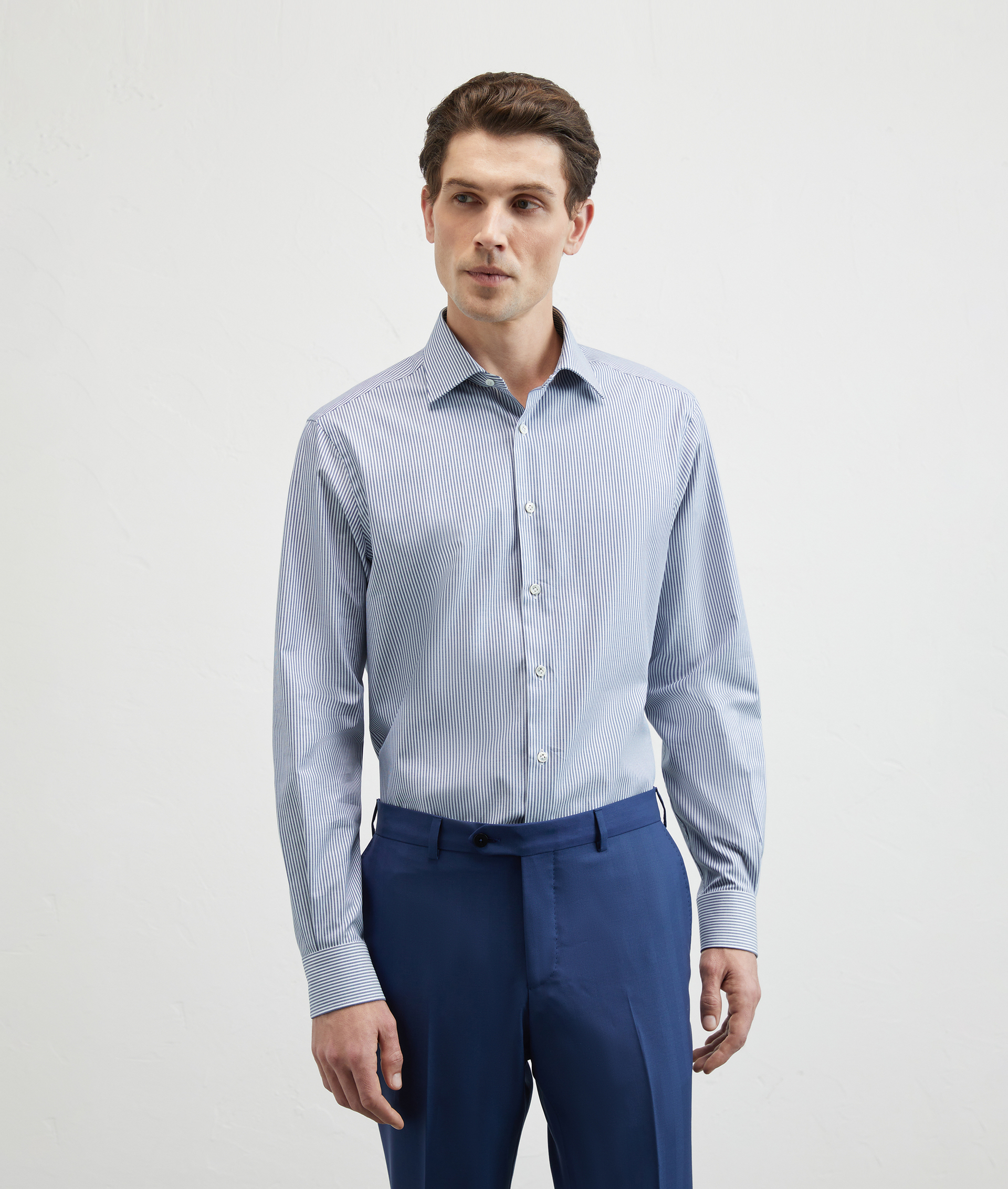Striped Pure Cotton Shirt Milano Collar Blue | Pal Zileri