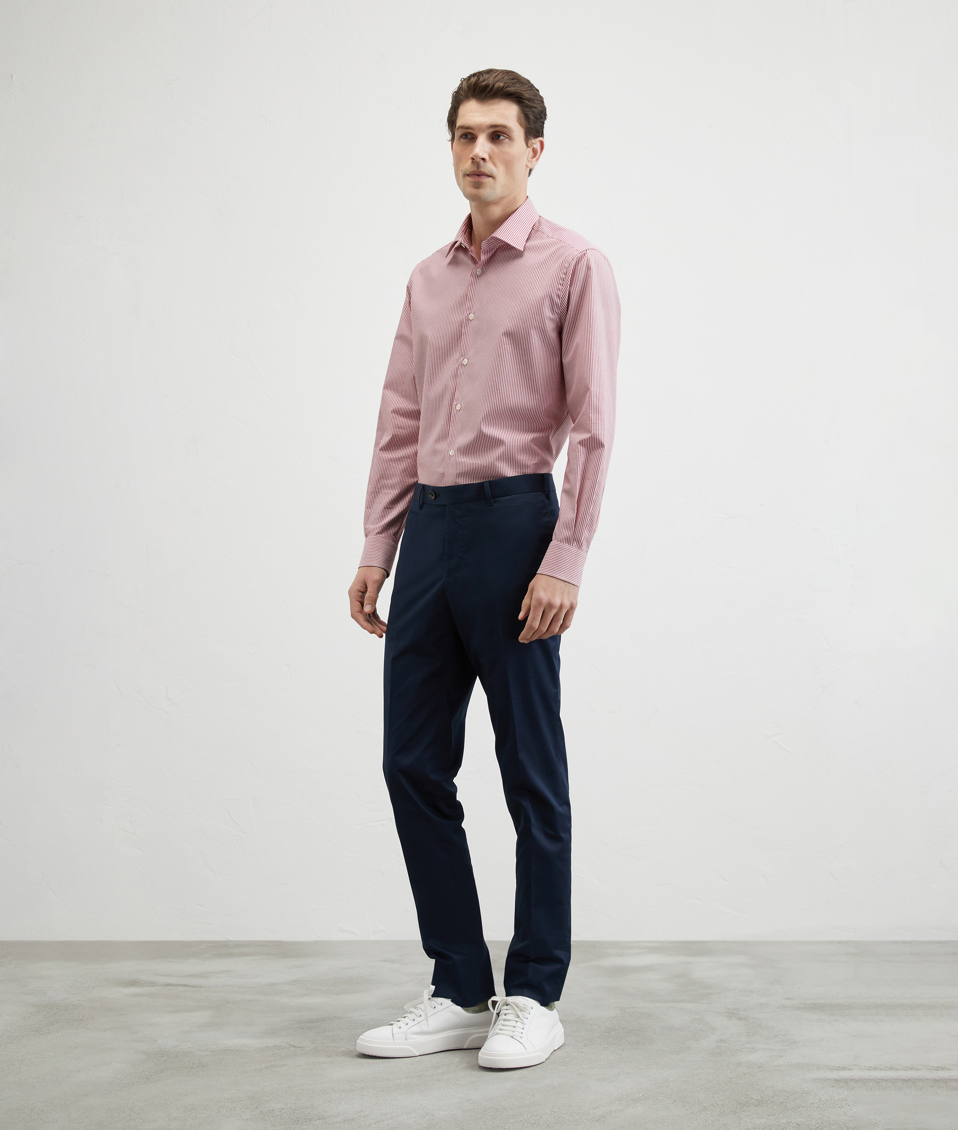 Striped Pure Cotton Shirt with Red Milano Collar | Pal Zileri