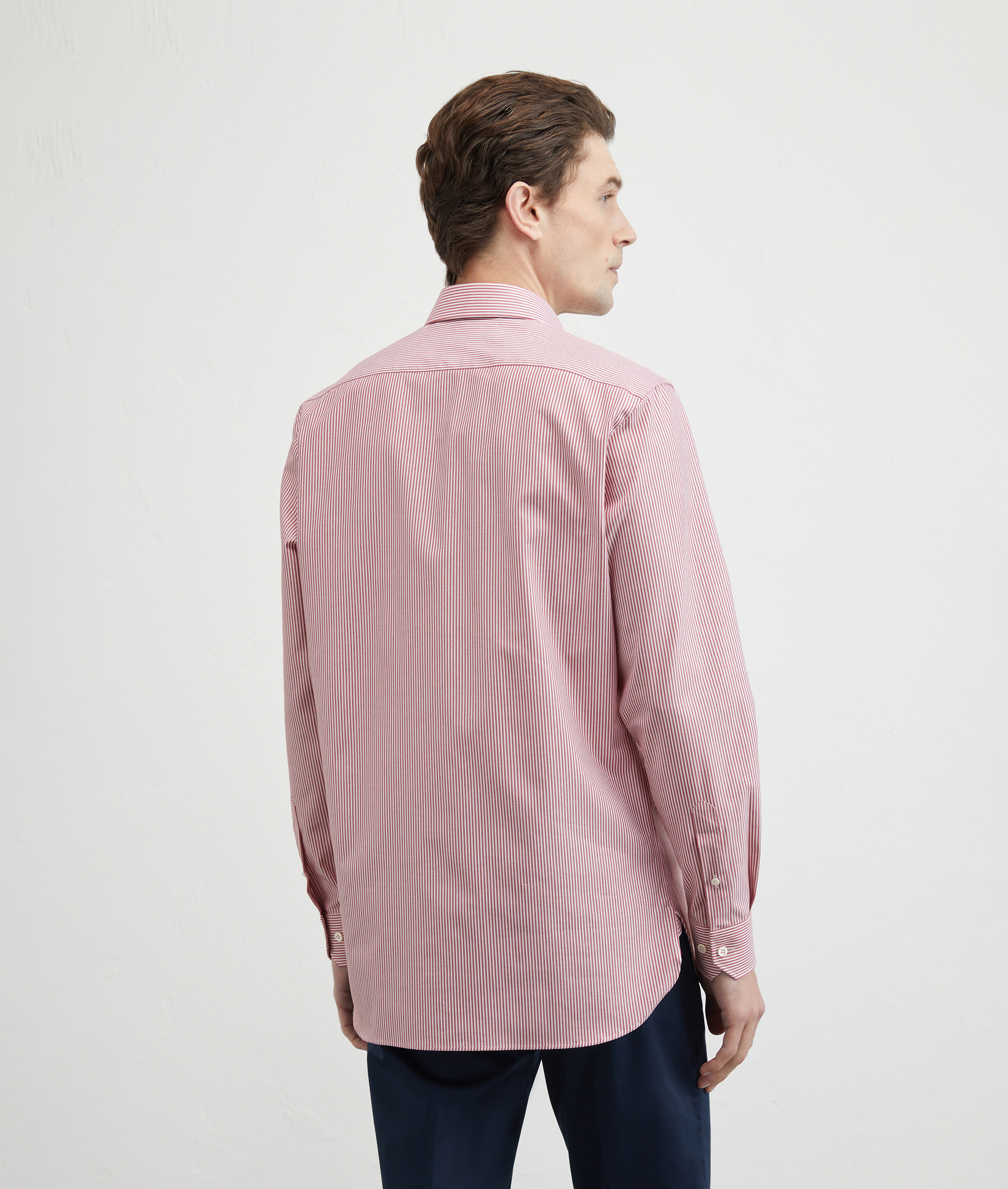 Striped Pure Cotton Shirt with Red Milano Collar | Pal Zileri