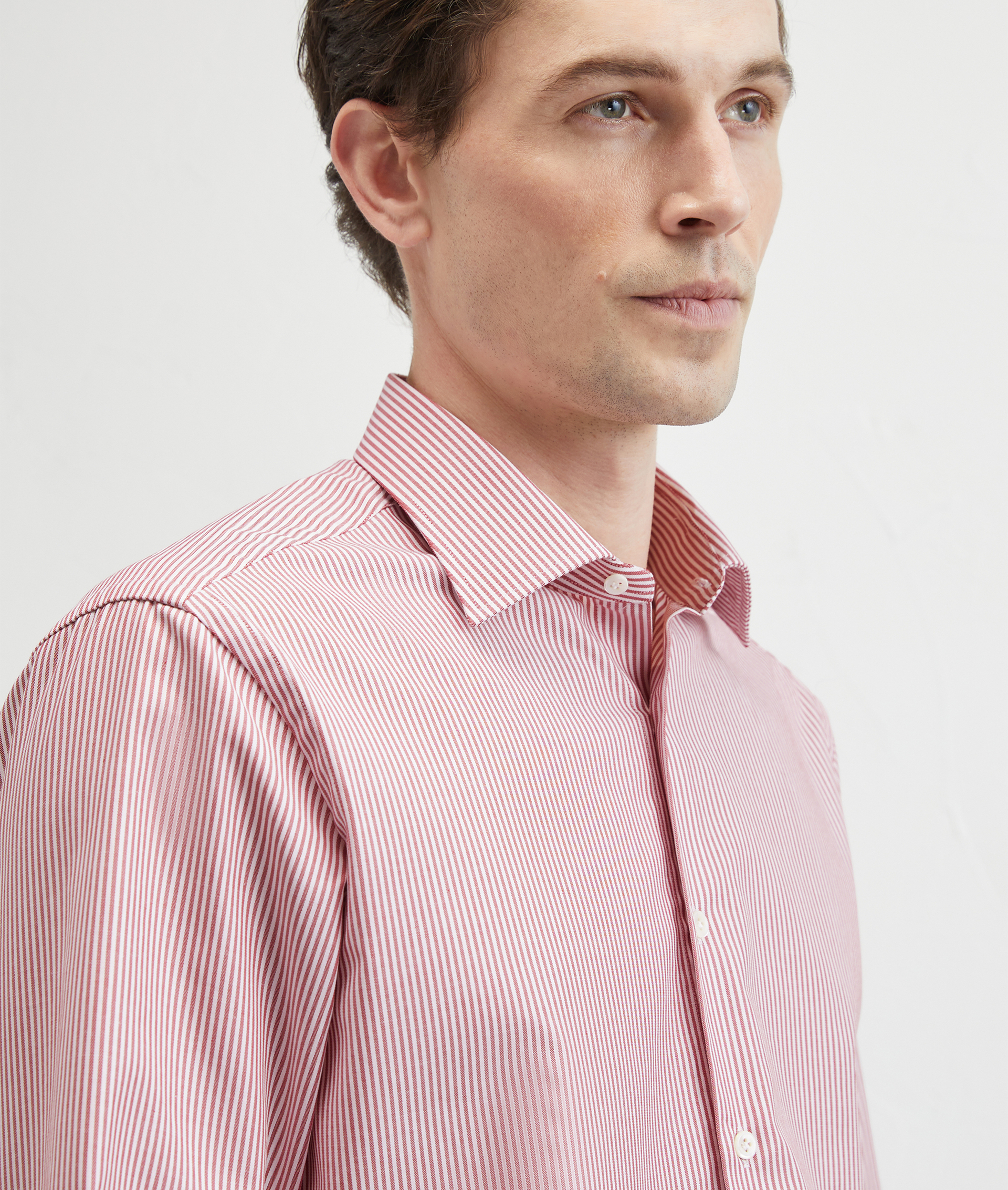 Striped Pure Cotton Shirt with Red Milano Collar | Pal Zileri
