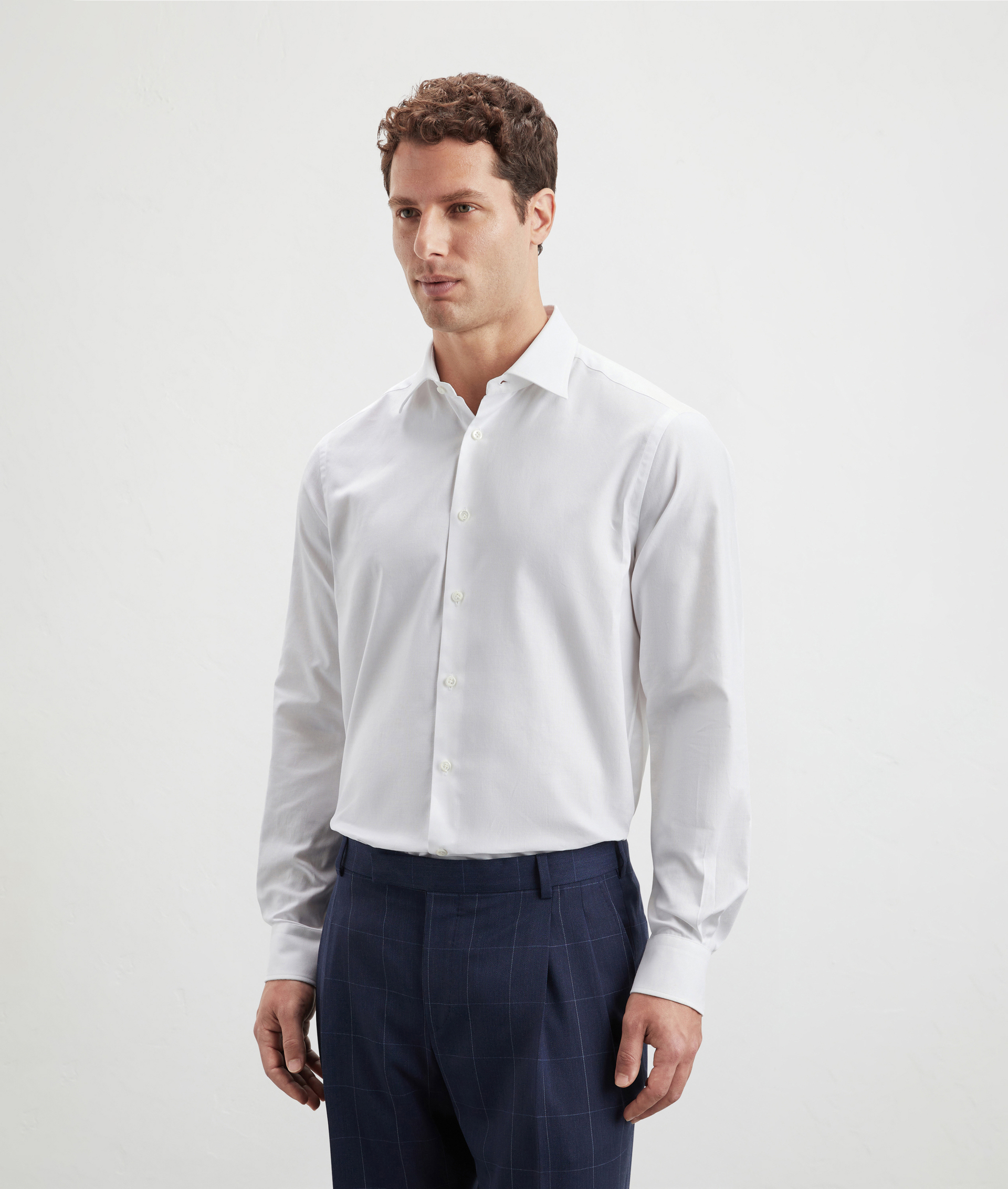 Camicia In Cotone Con Micro Disegnature Collo Milano Bianco | Pal Zileri