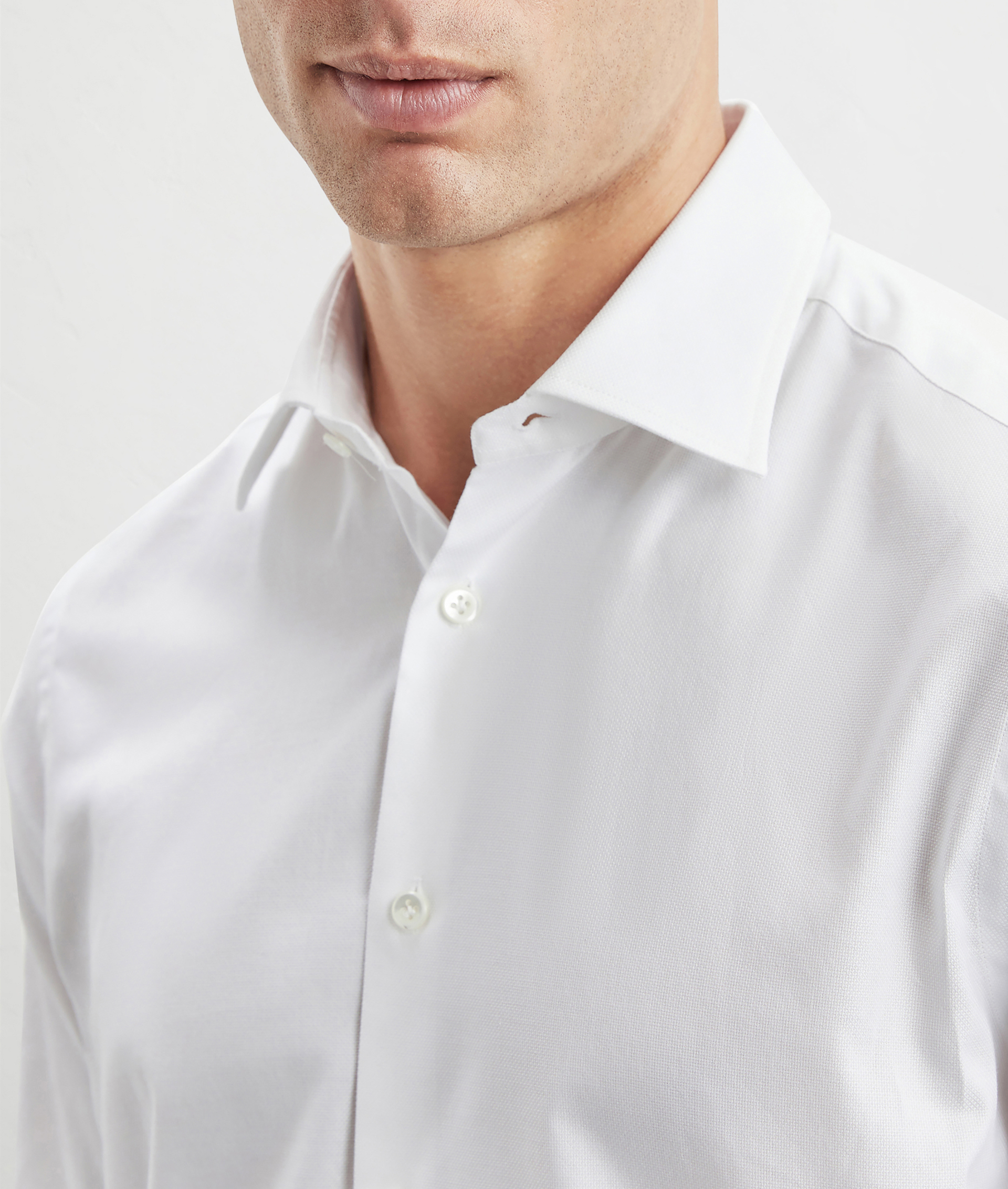 Camicia In Cotone Con Micro Disegnature Collo Milano Bianco | Pal Zileri